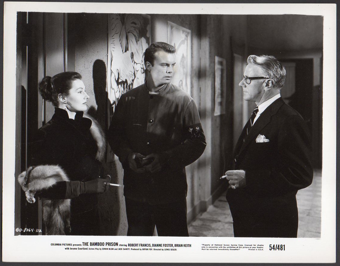   The Bamboo Prison   Filming: Late Feb.-Early March 1954  Released: Jan. 1955  Scene from film: Dianne Foster, Bob, and Murray Matheson, Columbia Pictures 