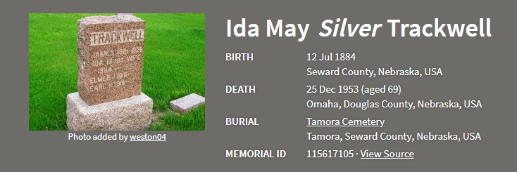  Mary Jane Silver’s sister, Ida May Silver, married James Trackwell. One of their children was Earl Trackwell. Bob may have visited some of these relatives when he was in that state in Sept. 1954.   