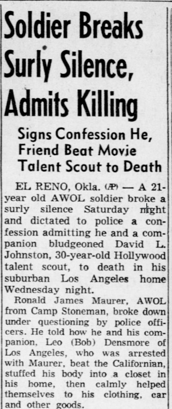  One accused killer confesses   San Bernardino Sun,  San Bernardino, Calif., Monday, Feb. 15, 1954     