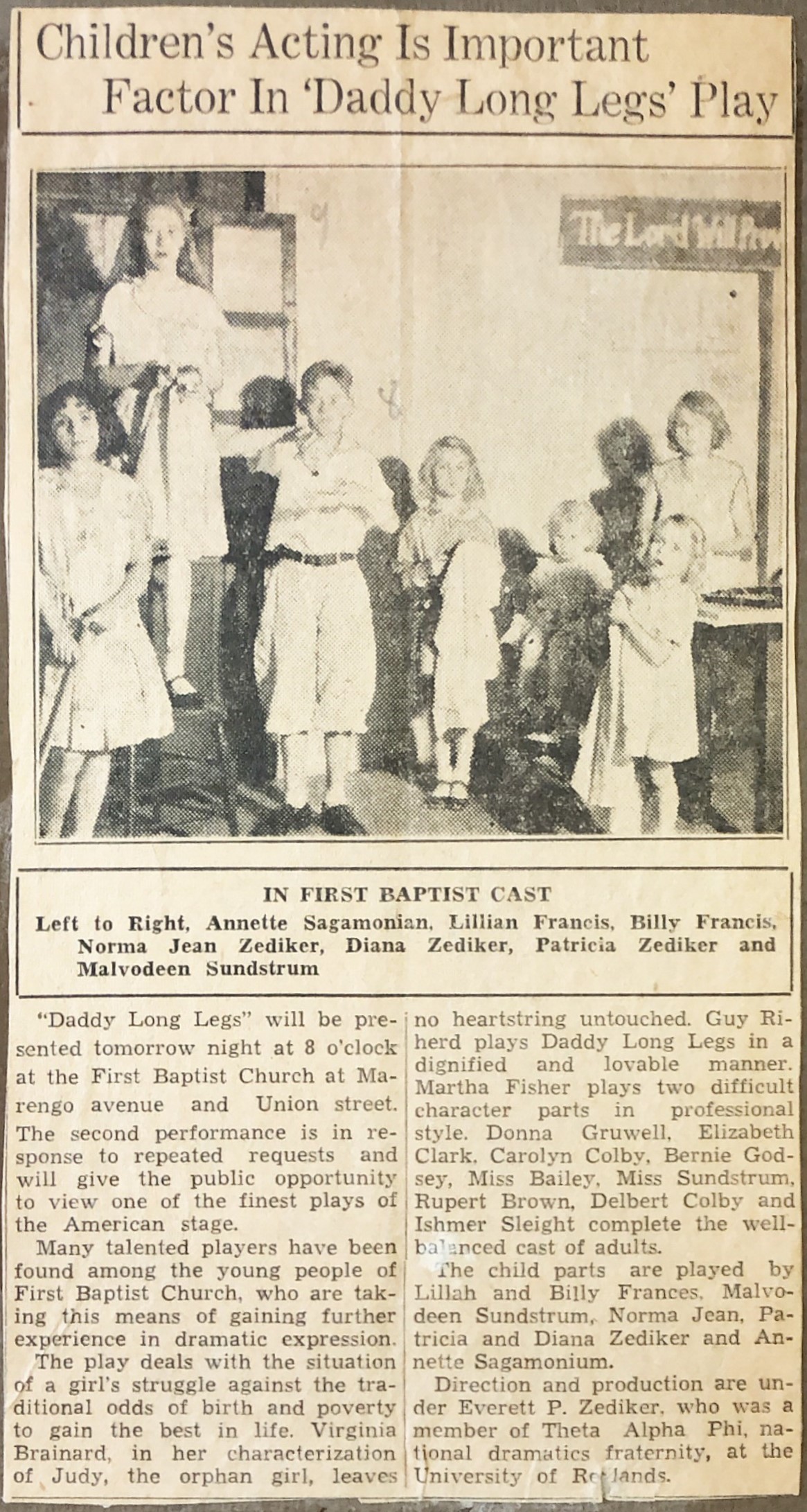  Bill was active as a Scout at Pasadena First Baptist Church — and appeared with Lillian in a production of “Daddy Long Legs,” c. early 1930s 
