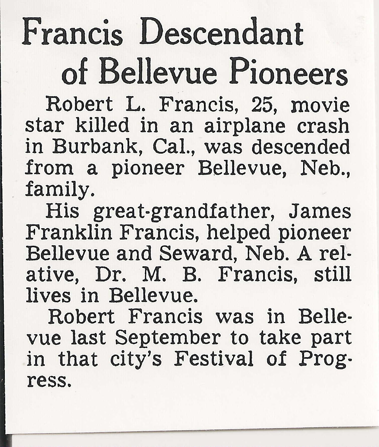  The father of Charles Howe Francis was James Franklin Francis. See below. Charles Howe Francis was the father of James William Francis, Bob’s father. William B. Francis appears below as both a sibling of James Franklin Francis and as a child of his,