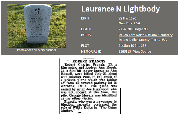  L.N. Lightbody was the initial investigator of the plane crash.     Variety , Aug. 3, 1955 