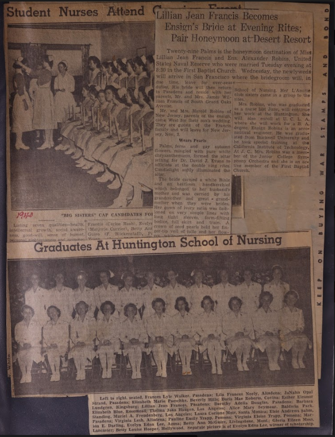  The news article about Fran and Sandy’s wedding says the ceremony was at 8:30 PM, not at 7:30 PM as Fran’s note (below) says.  Fran is seventh from the left in the photo of the nurses. 
