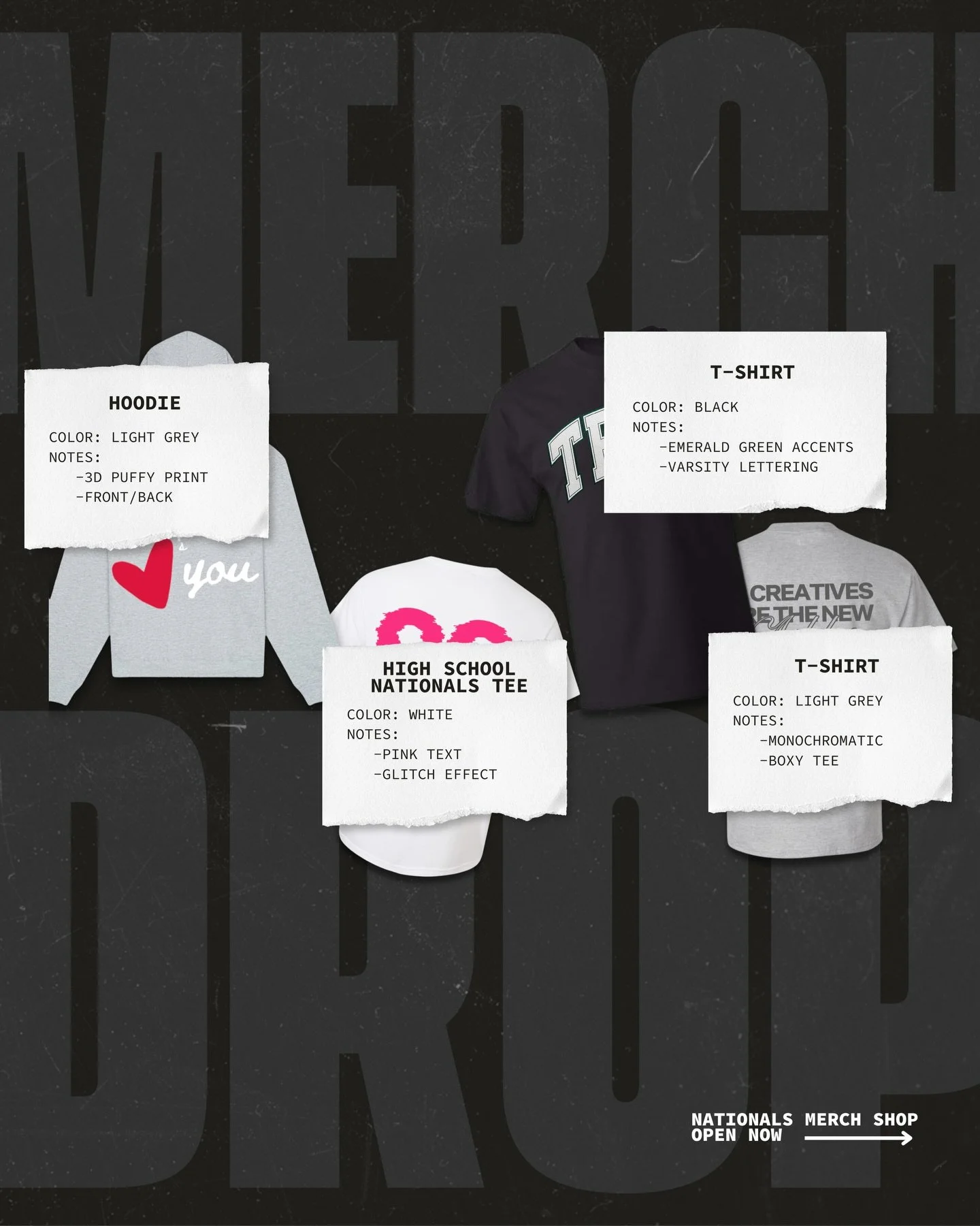 IT&rsquo;S HERE 🔥

The Nationals Merch Shop just dropped.

Shop open Until DECEMBER 14 - Once this collection&rsquo;s gone, it&rsquo;s gone 👀

✨ CHOREO-CONNECT TEAMS: Don&rsquo;t skip the High School Nationals Tee. Rep TRIBE loud at High School Nat