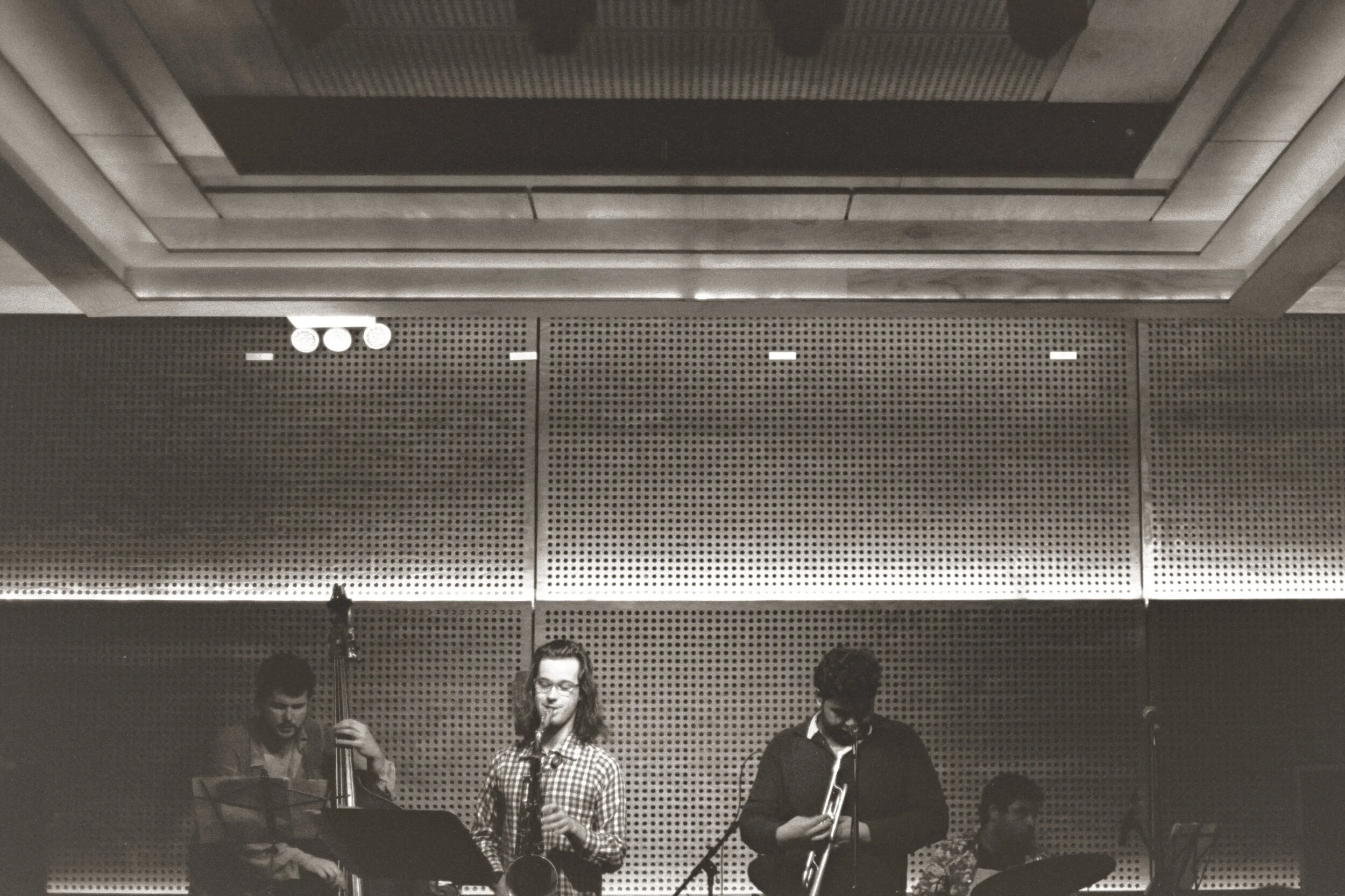 L to R: Walter Stinson (bass), Xavier Con Castillo (sax), Adam O’Farrill (trumpet), Zack O’Farrill (drums)