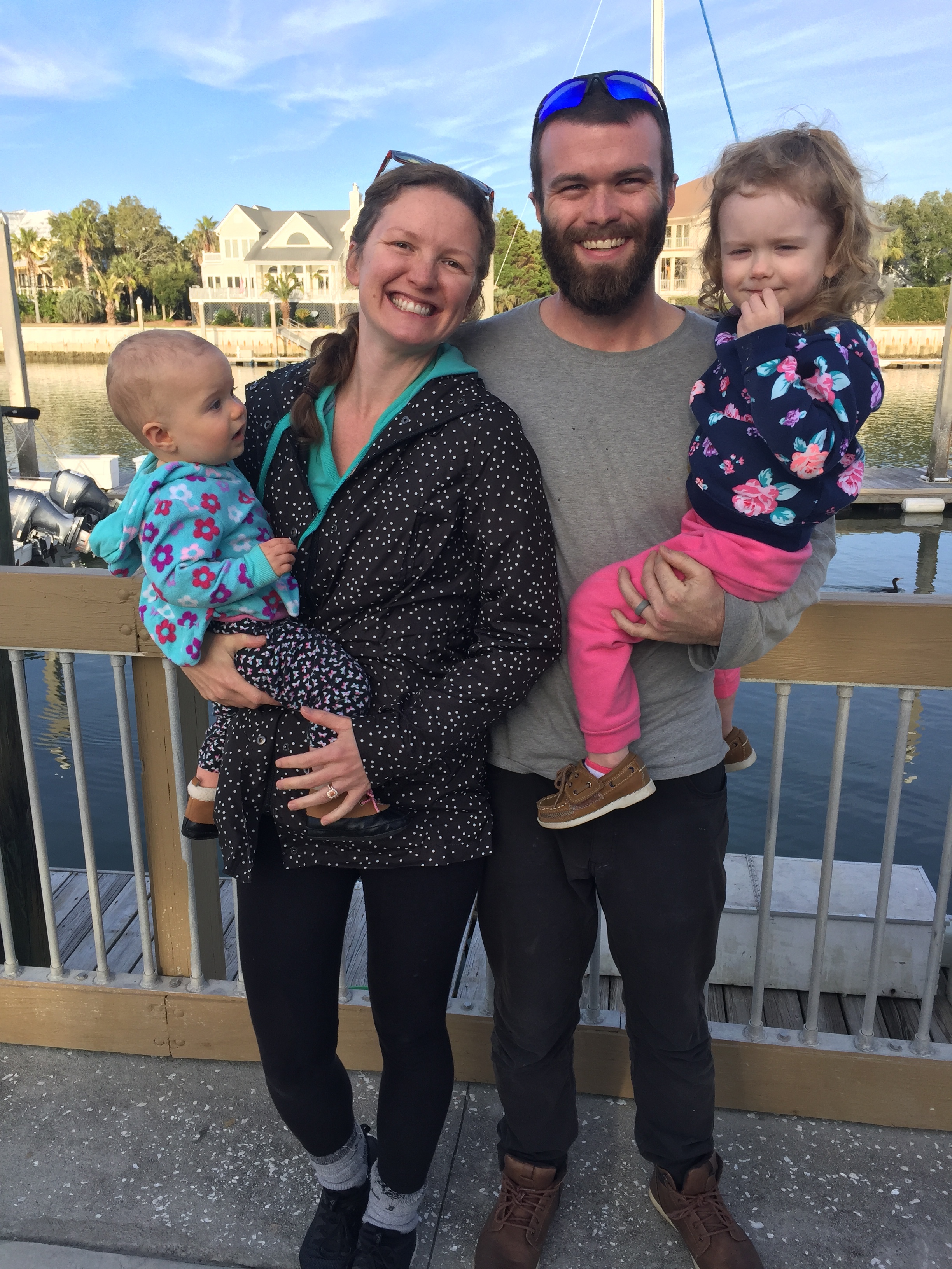 The Haggy family in sunny, but cold, Isle of Palms, SC in January, 2019