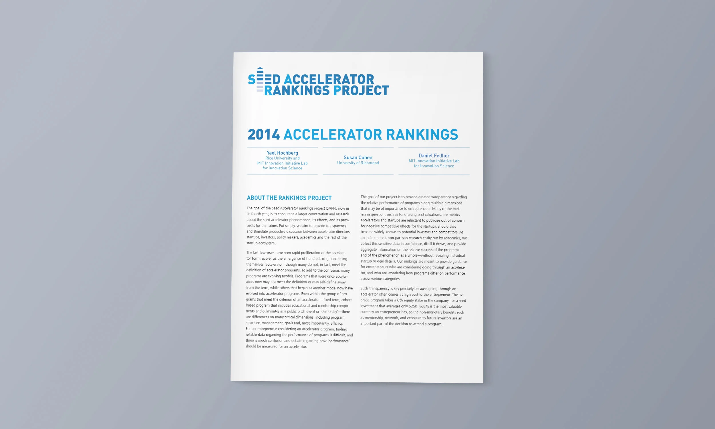 Seed Accelerator Rankings Project — Abby Skolits Design, LLC