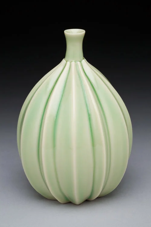 Tiny Striped Single Bud Vase, Green Celadon