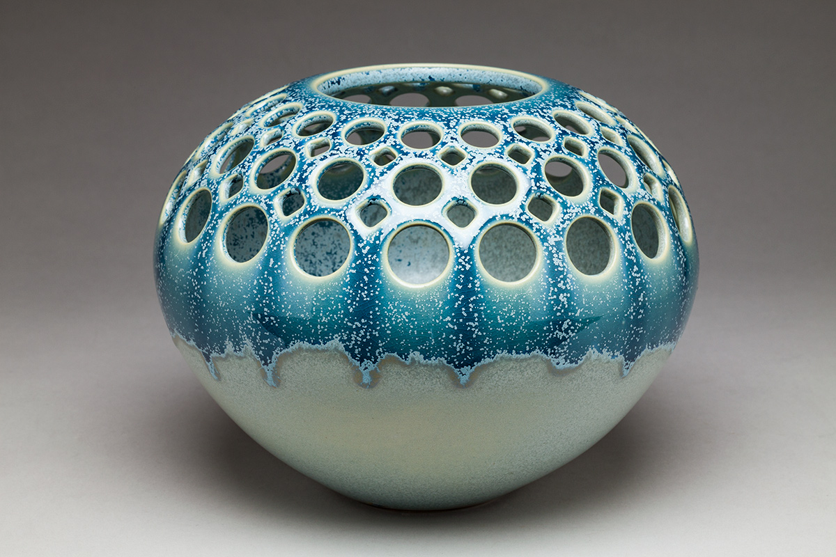 Orb Top Pierced Vase, Blue/Green
