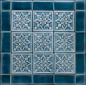 Double Flower Tile - Blue Celadon Backsplash