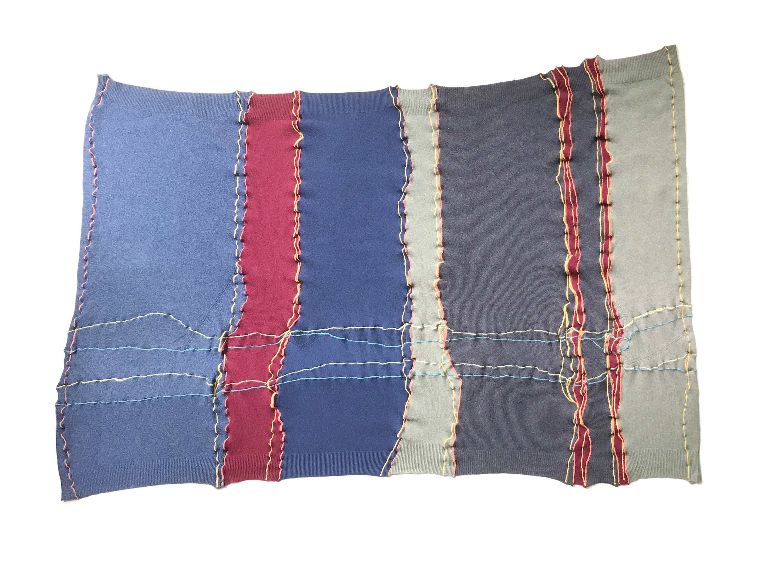   Recto above, verso below   Cotton embroidery on cashmere knit  70 x 51 inches 