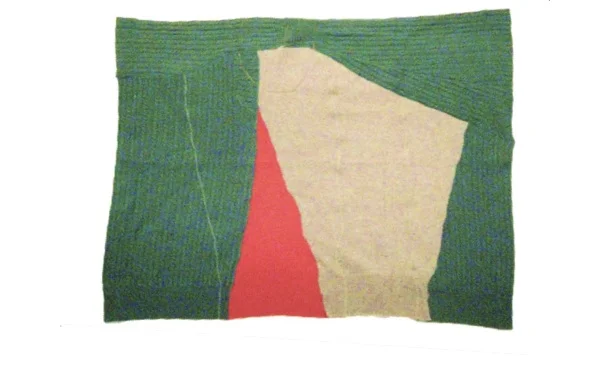   Recto above, verso below   Cotton embroidery on cashmere and wool knits  49 x 38 inches   