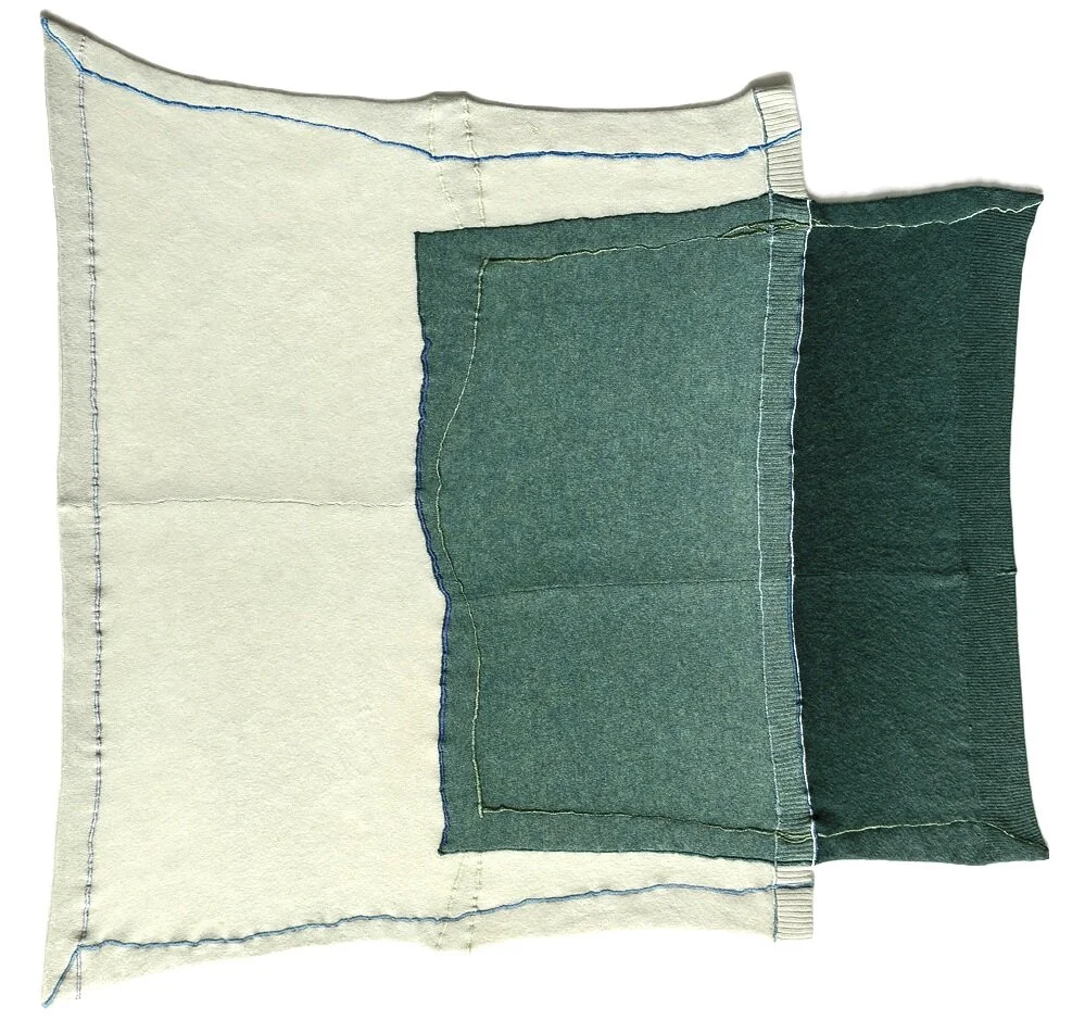   Recto above, verso below   Cotton, polyester and viscose embroidery on cashmere knit  49 x 41 inches 