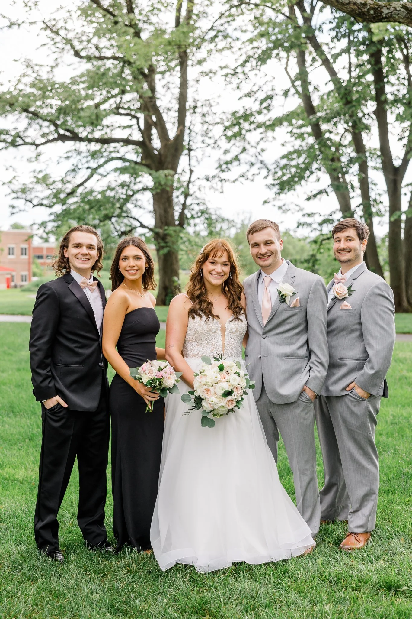 White and pink bridal party flowers at Ellis Preserve