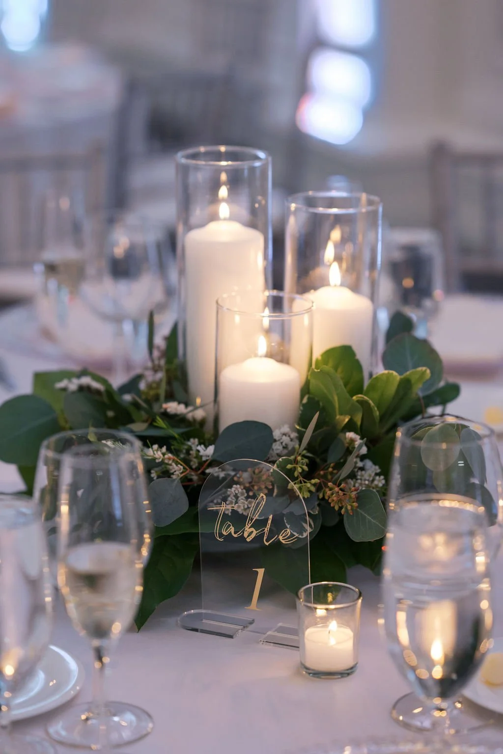 Pillar candle stick trio in greens