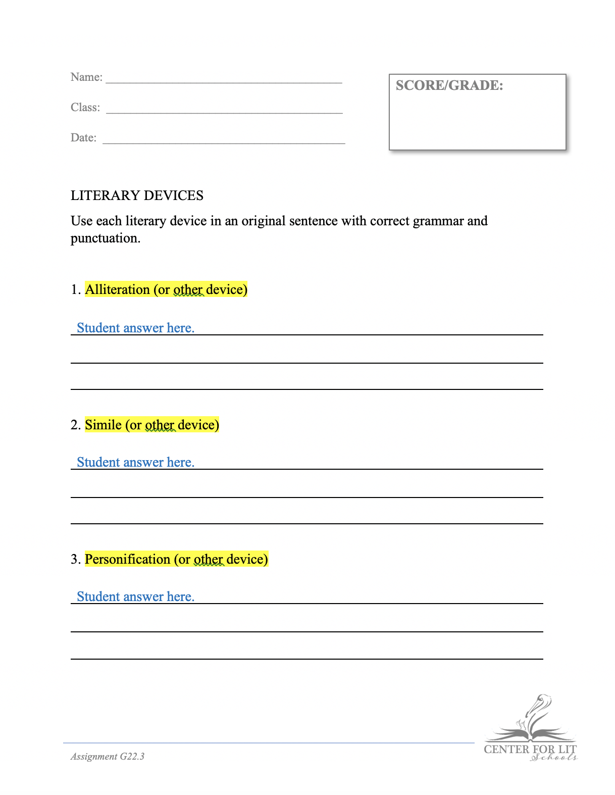 G22.3 Creative Writing Exercise: Use Literary Devices