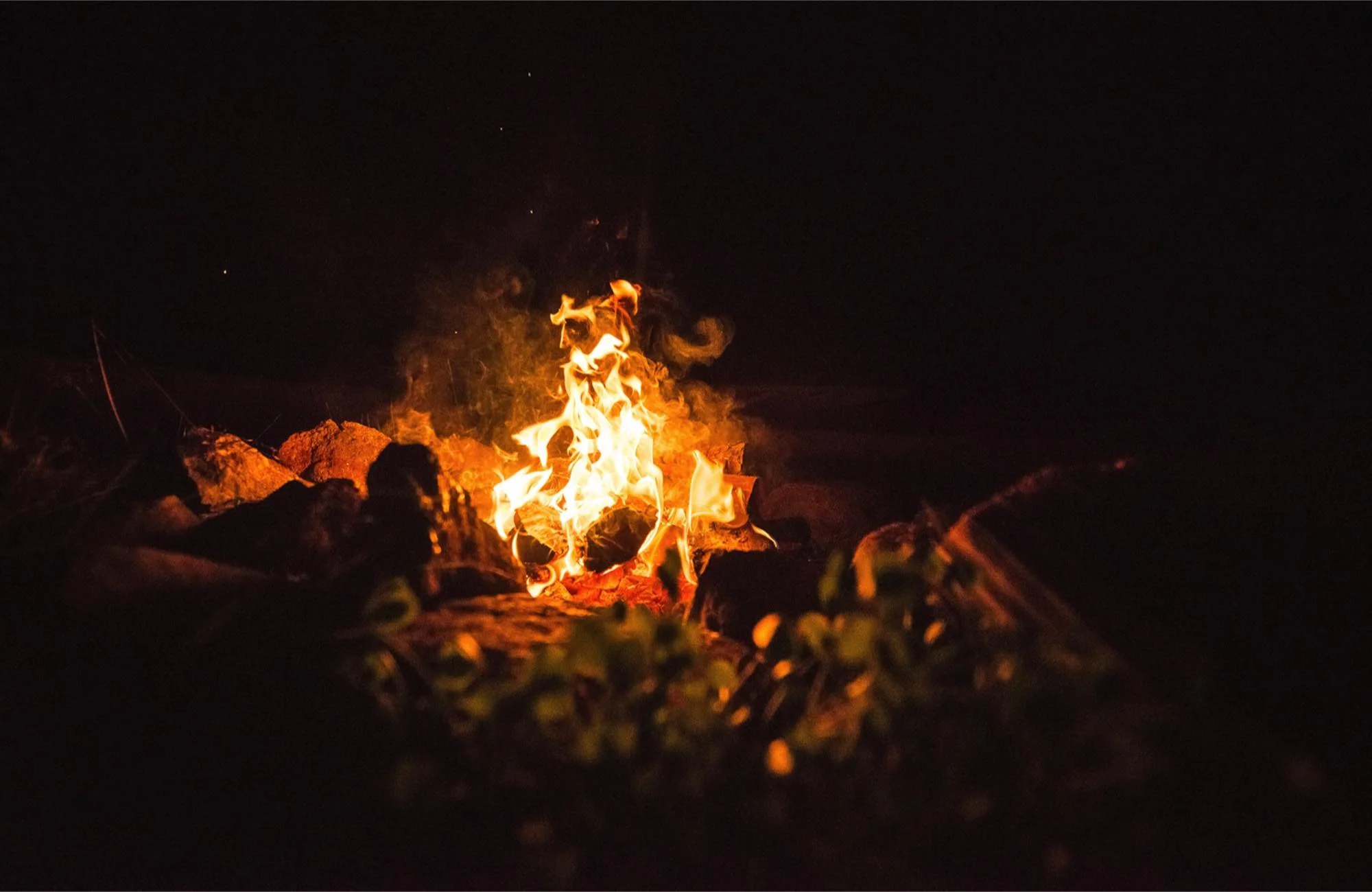 fire burning on a dark night