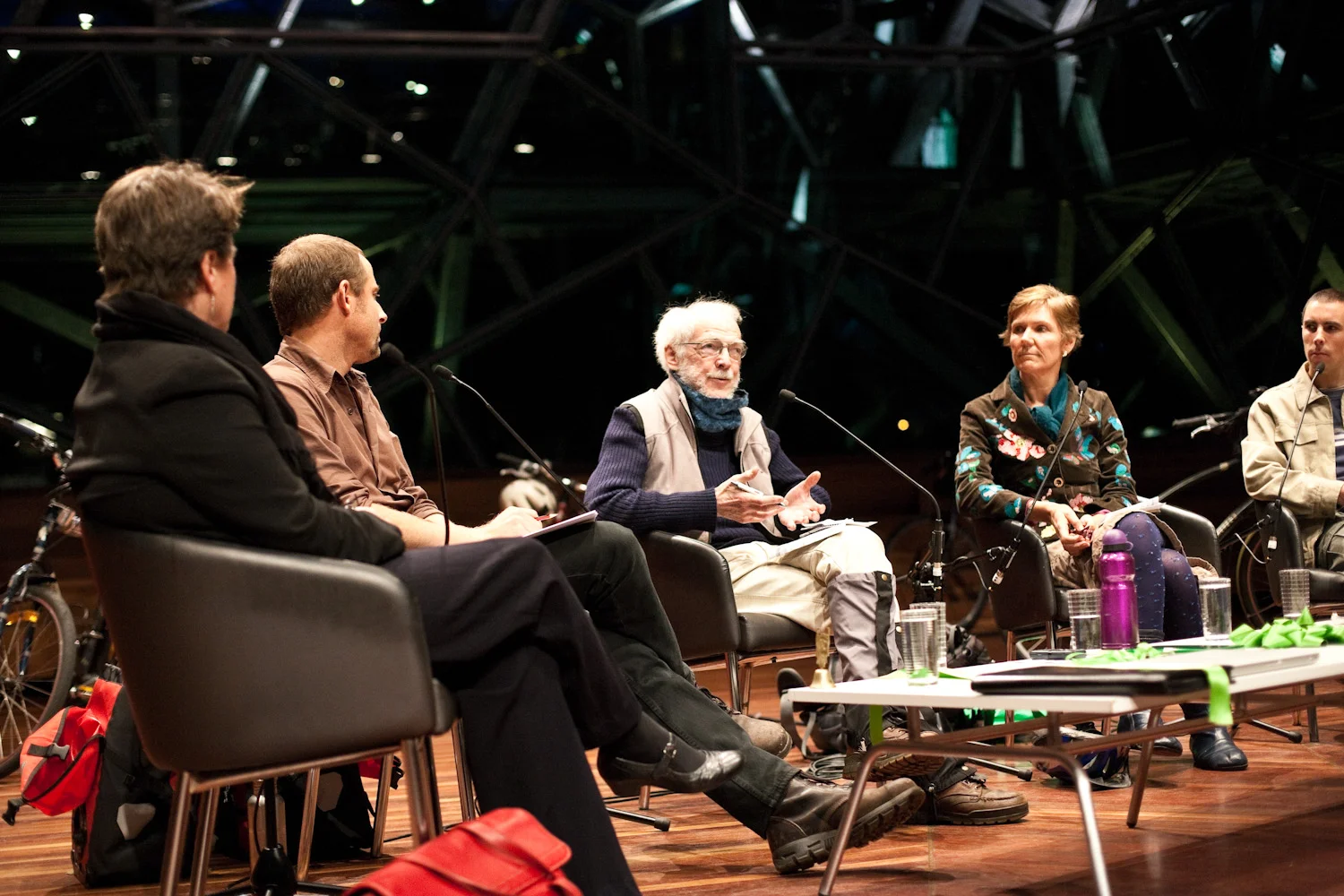 Live with a full house at Federation Square, Melbourne, with the ACT’s Sustainability Commissioner, Kate Auty, Anthony, Frank, editor Fran MacDonald & James Tonson. Pic: Rodney Dekker