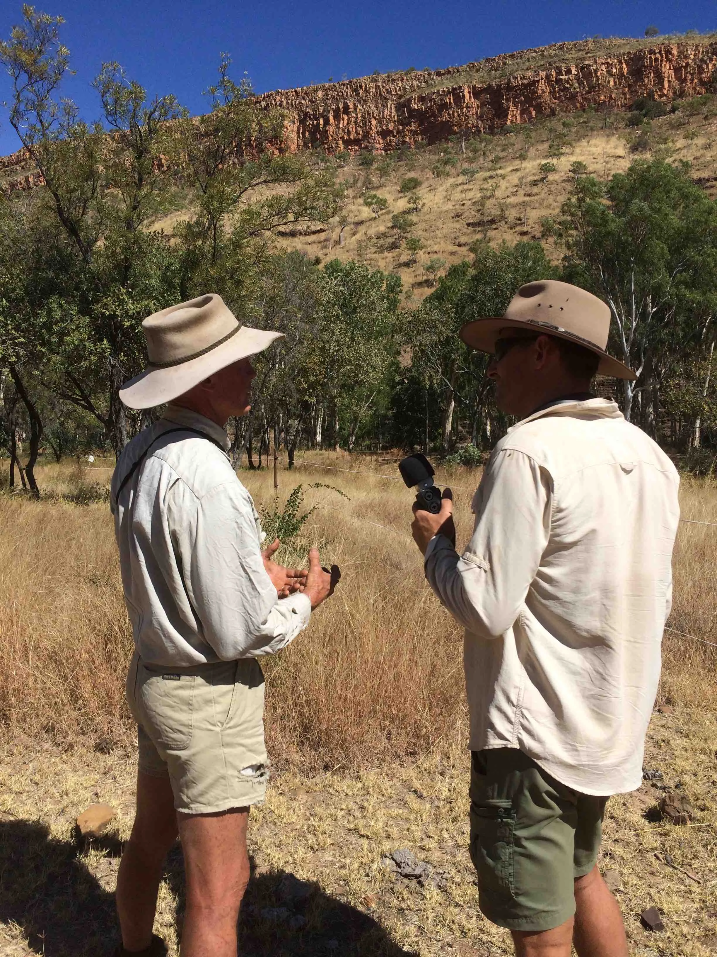 Chris Henggler speaking with Anthony at Kachana Station. Pic: Olivia Cheng.