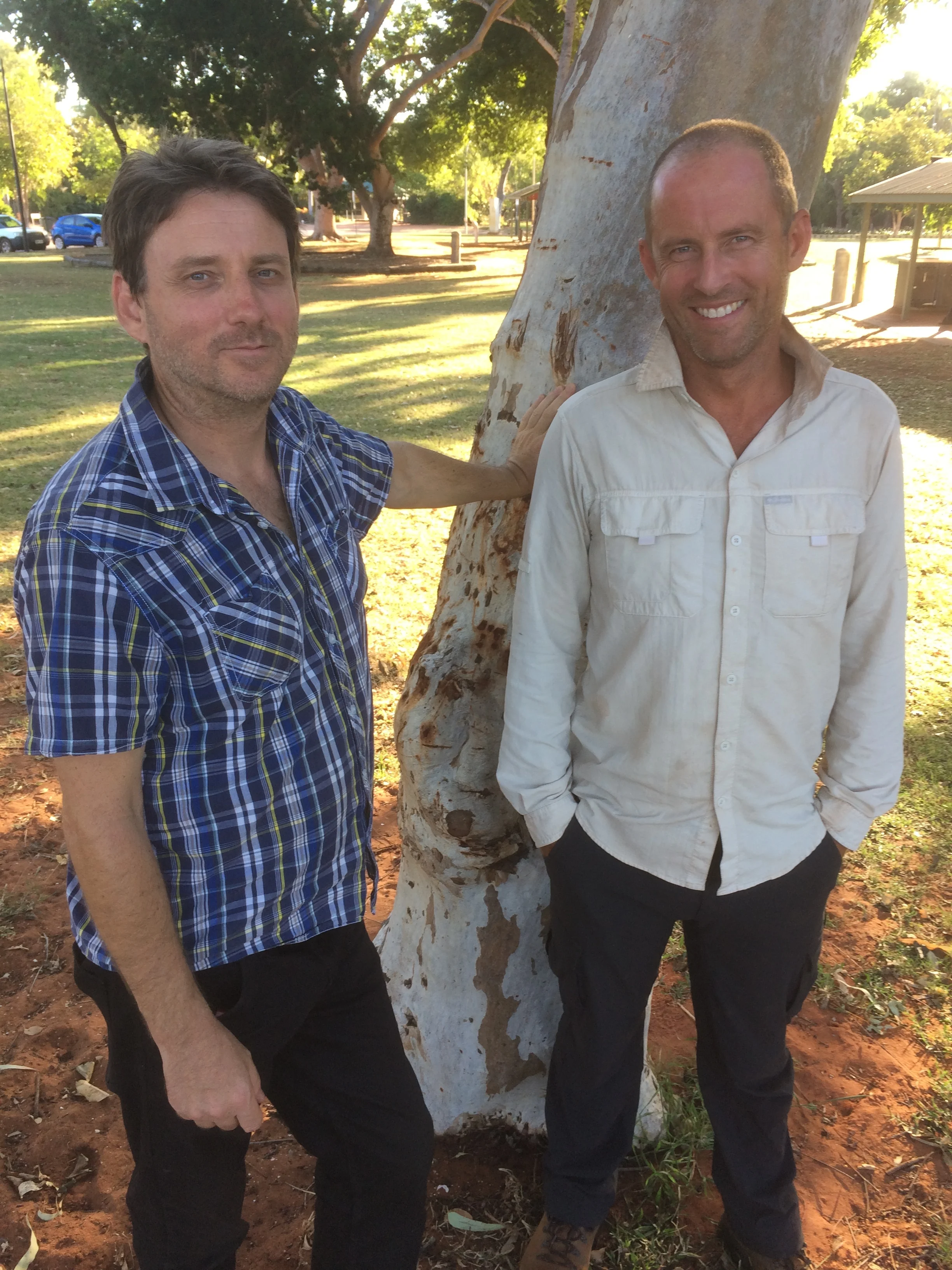 Martin Pritchard & Anthony James at Town Beach in Broome. Pic: Olivia Cheng.