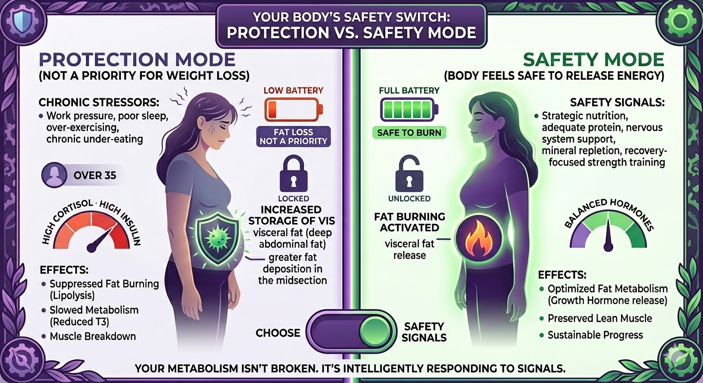 Is Your Body Stuck in Protection Mode? The Safety Switch Blocking Your Weight Loss After 35
