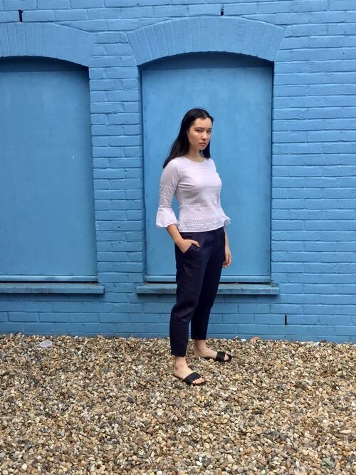 Cobalt Blue Cropped Linen Trousers 
