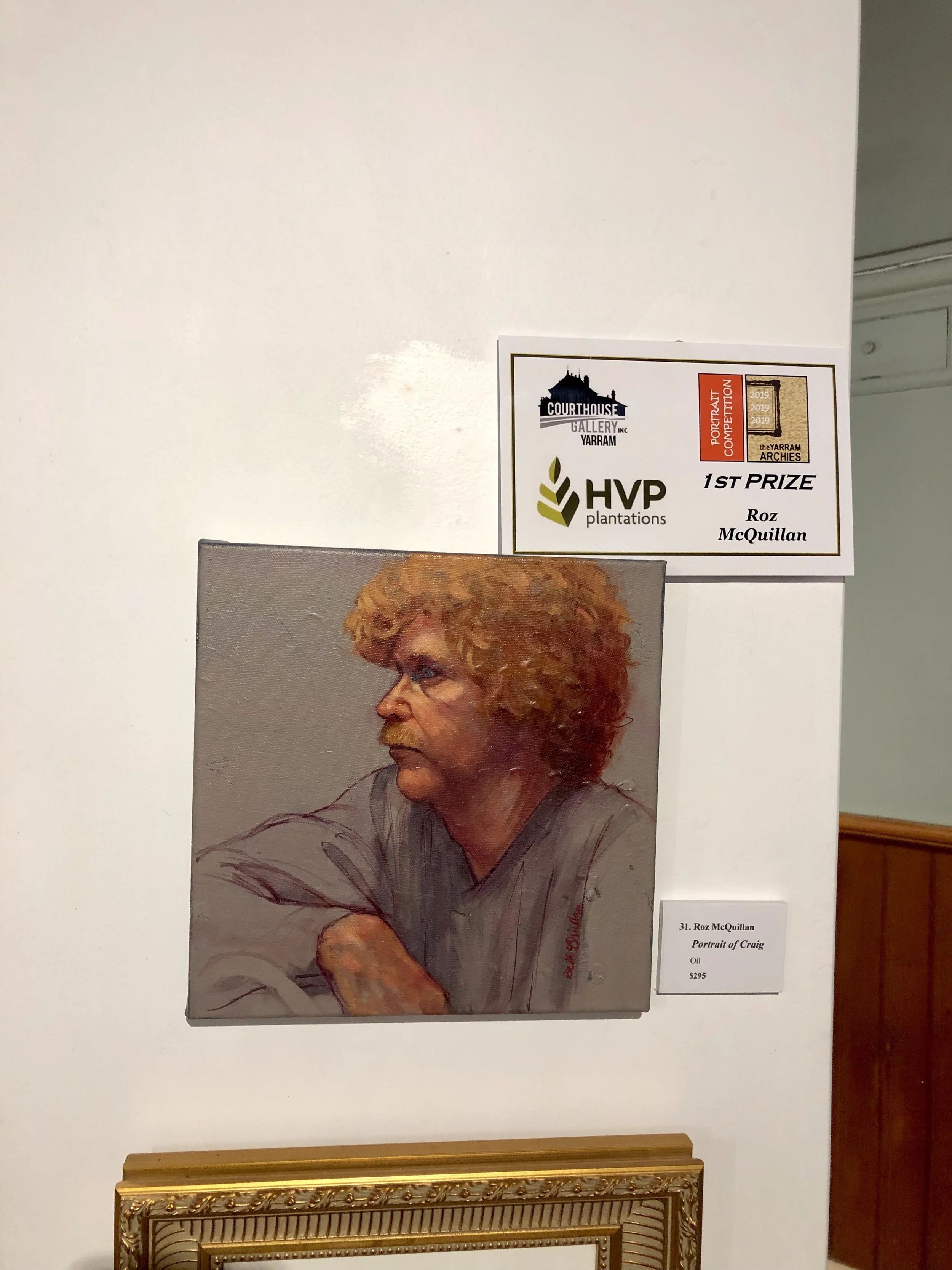 1st Prize (Open) Title: “Portrait of Craig” Artist: Roz McQuillan Oil on Canvas