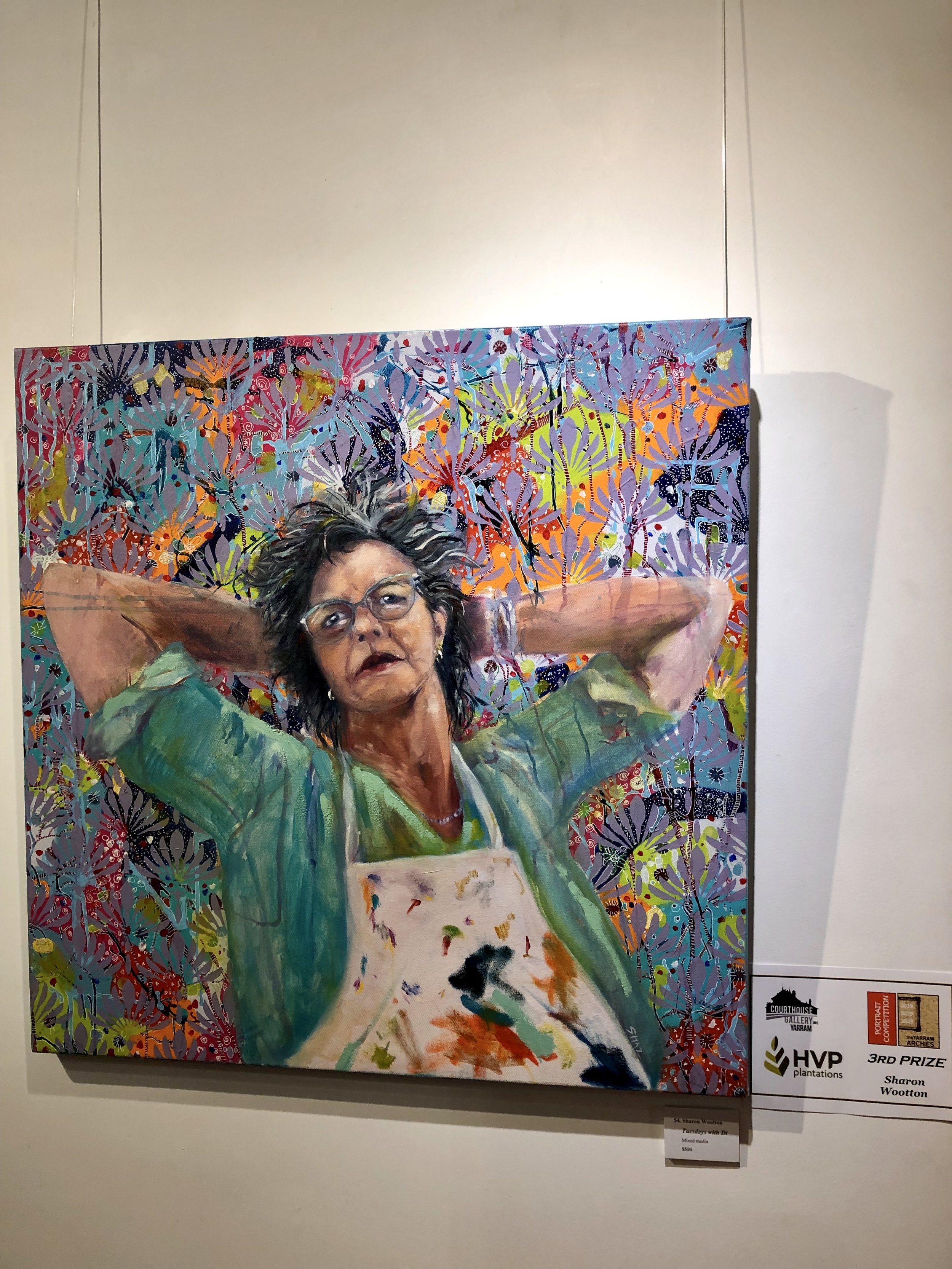  3rd Prize (Open)  Title: “Tuesdays with Di”  Artist: Sharon Wootton  Mixed Media 