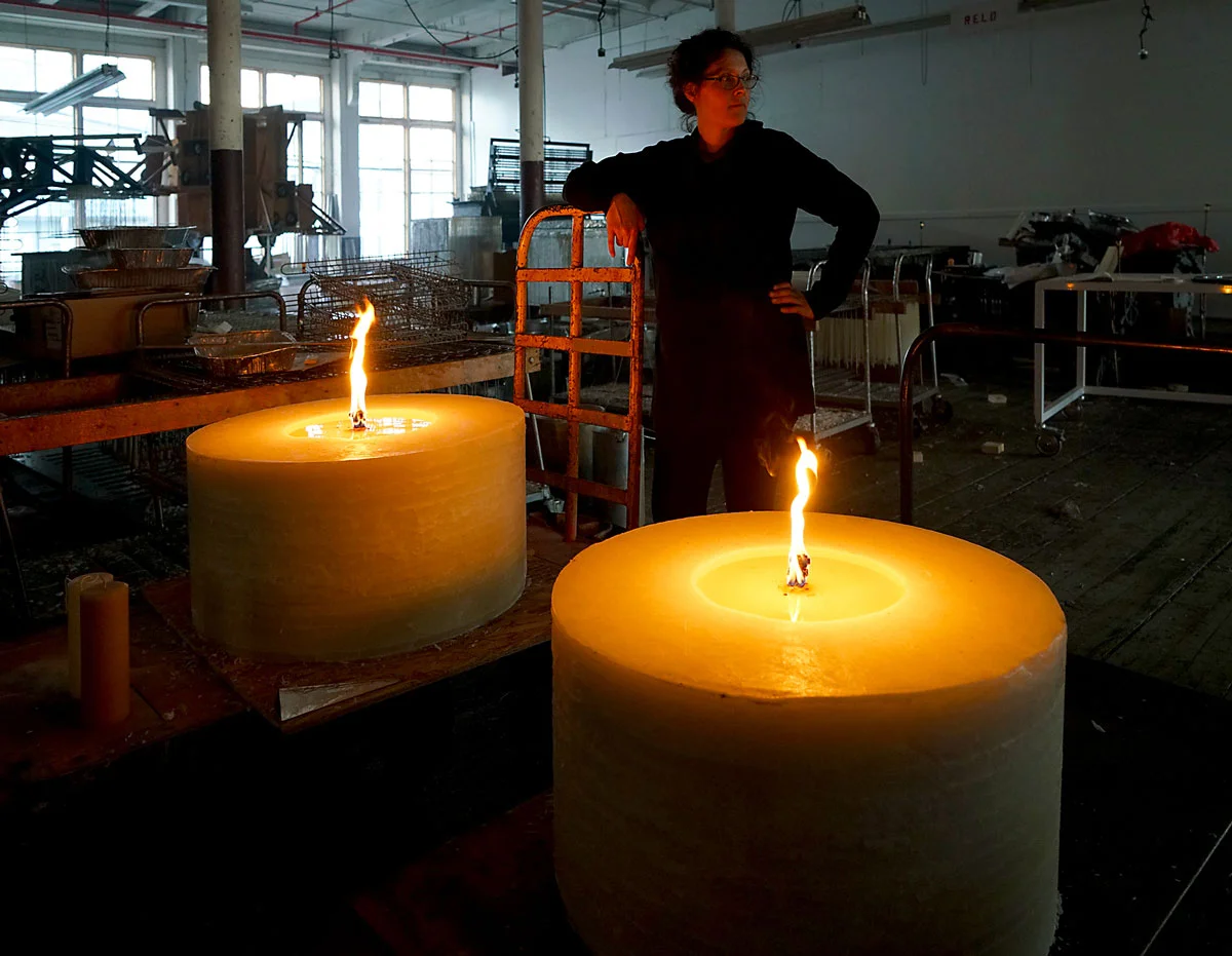 500 lb candle tests for In Praise of Shadows at Ymittos Candles in Lowell, MA