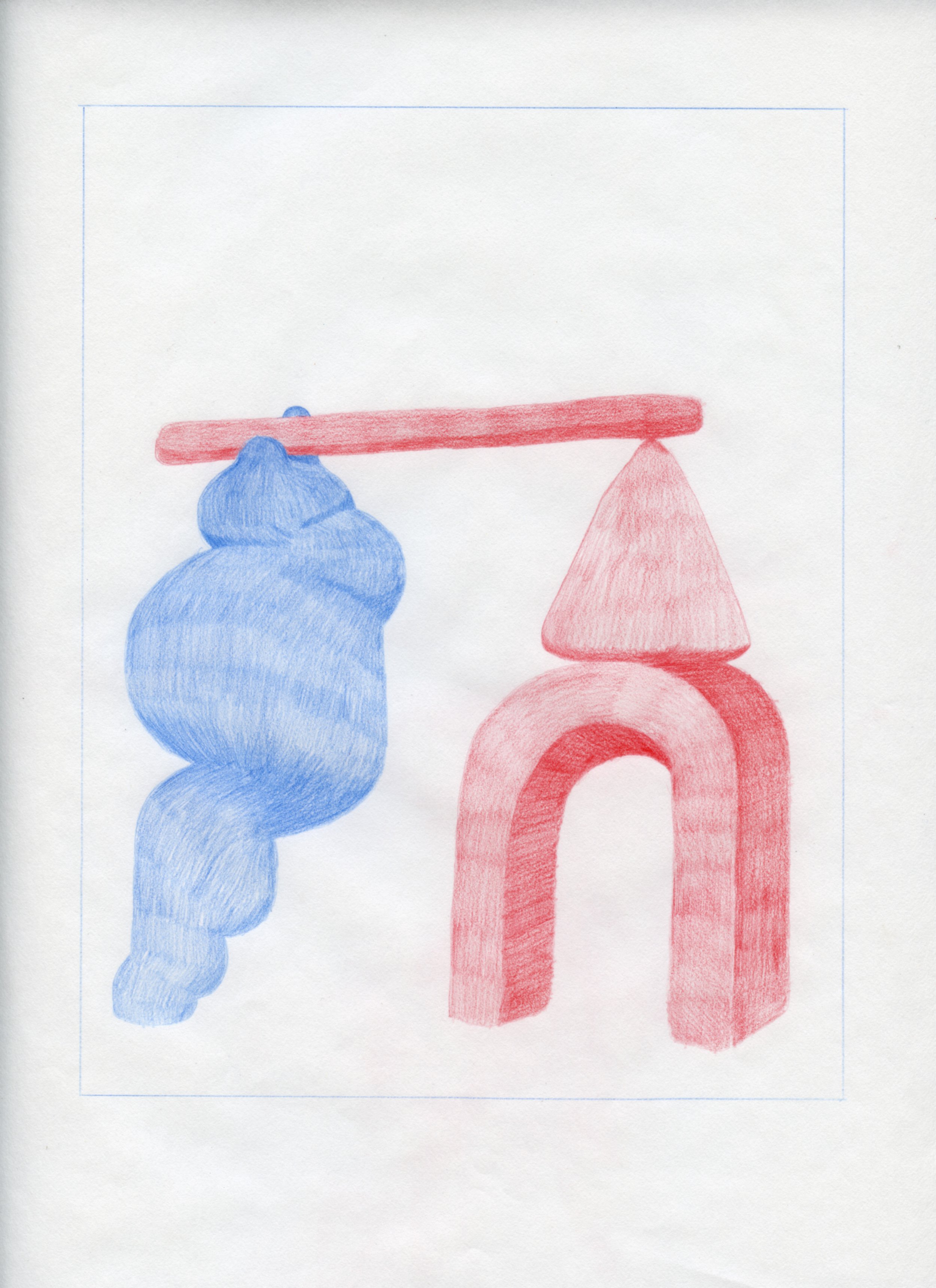   Workplace Drawing #1,  2021, Red and Blue Graphite on Bond Paper, 9”x 12”. 