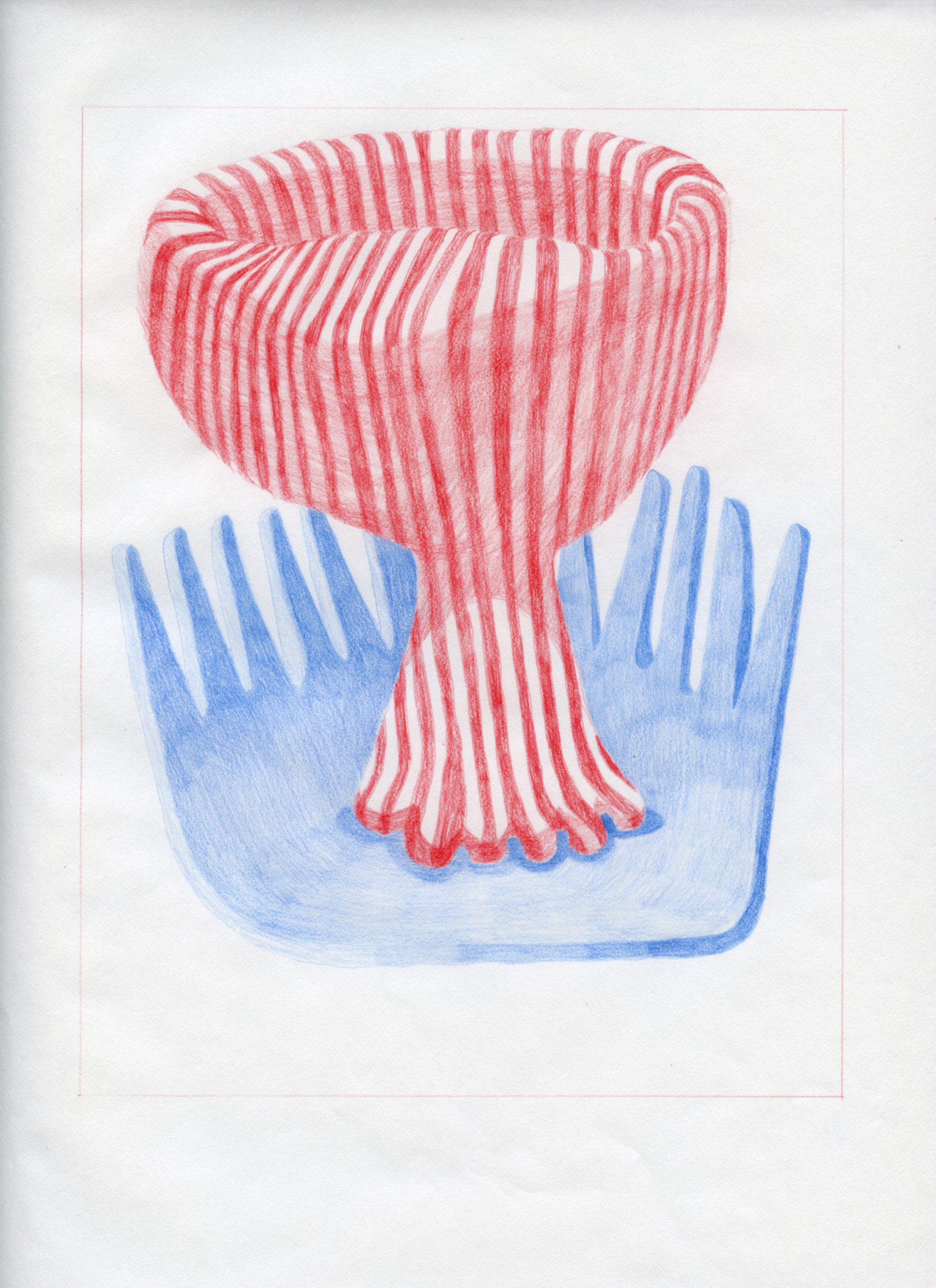  Workplace Drawing #3, 2021, Red and Blue Graphite on Bond Paper, 9”x 12”. 