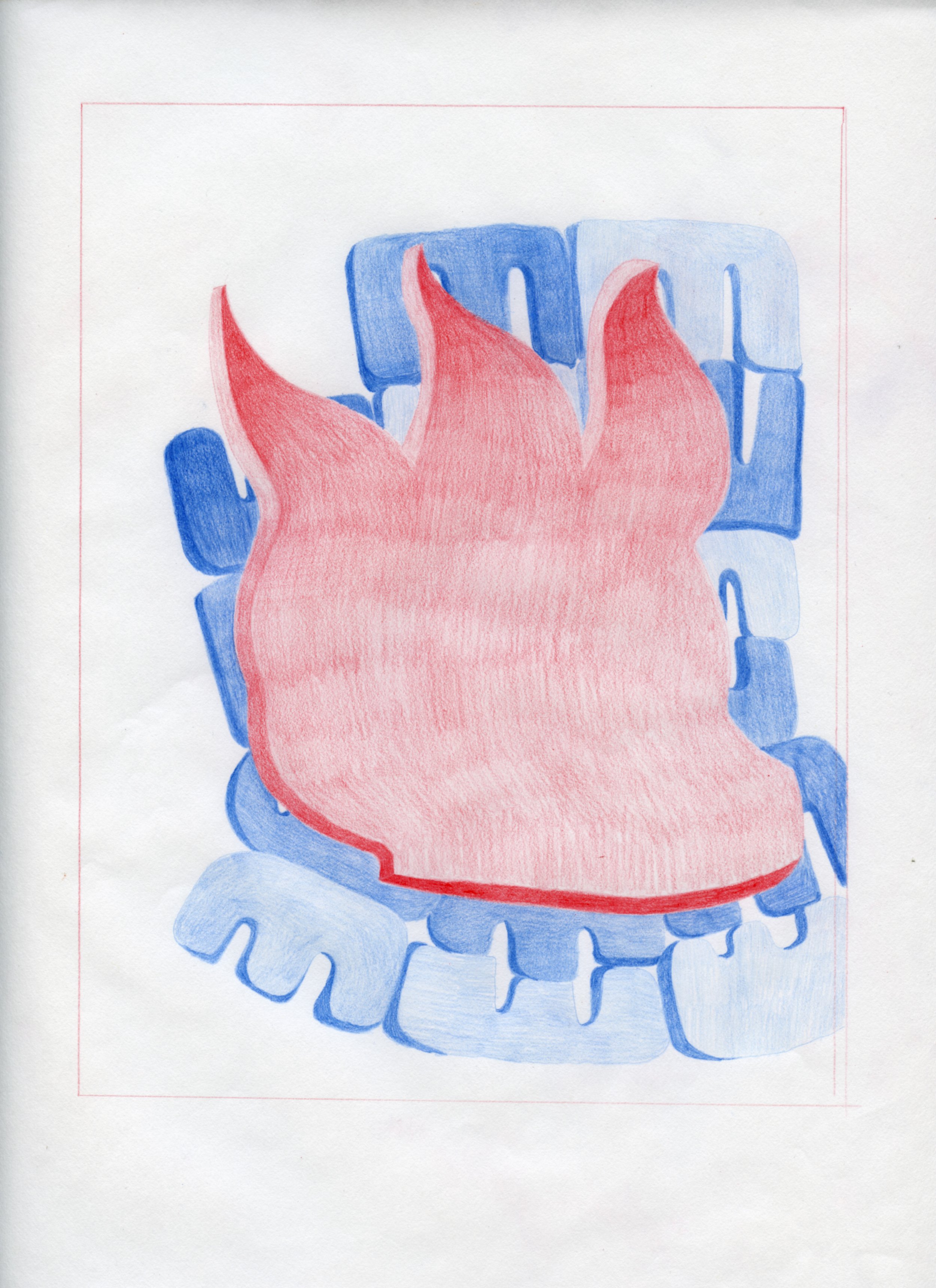  Workplace Drawing #8, 2021, Red and Blue Graphite on Bond Paper, 9”x 12”. 