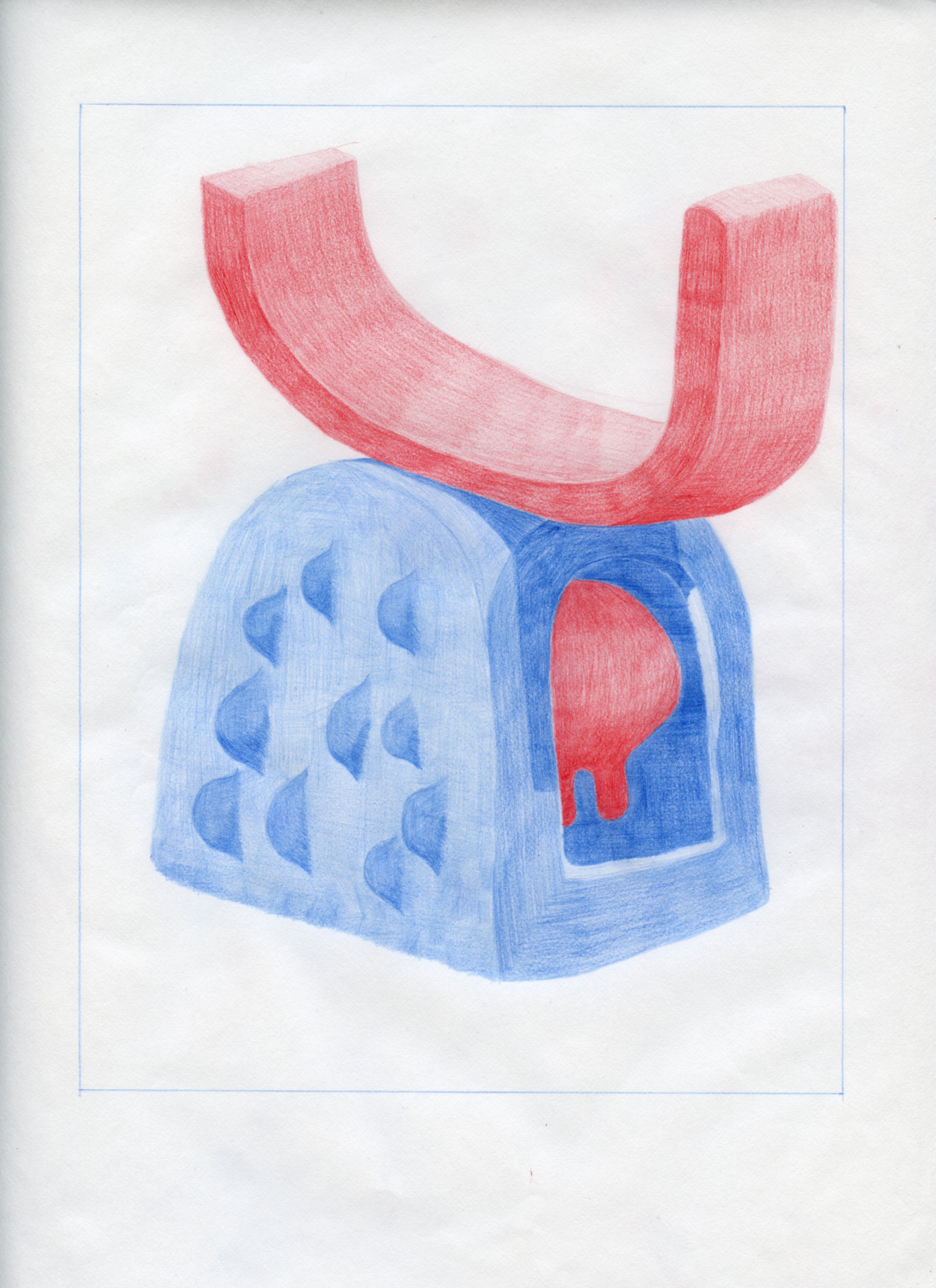  Workplace Drawing #11, 2021, Red and Blue Graphite on Bond Paper, 9”x 12”. 