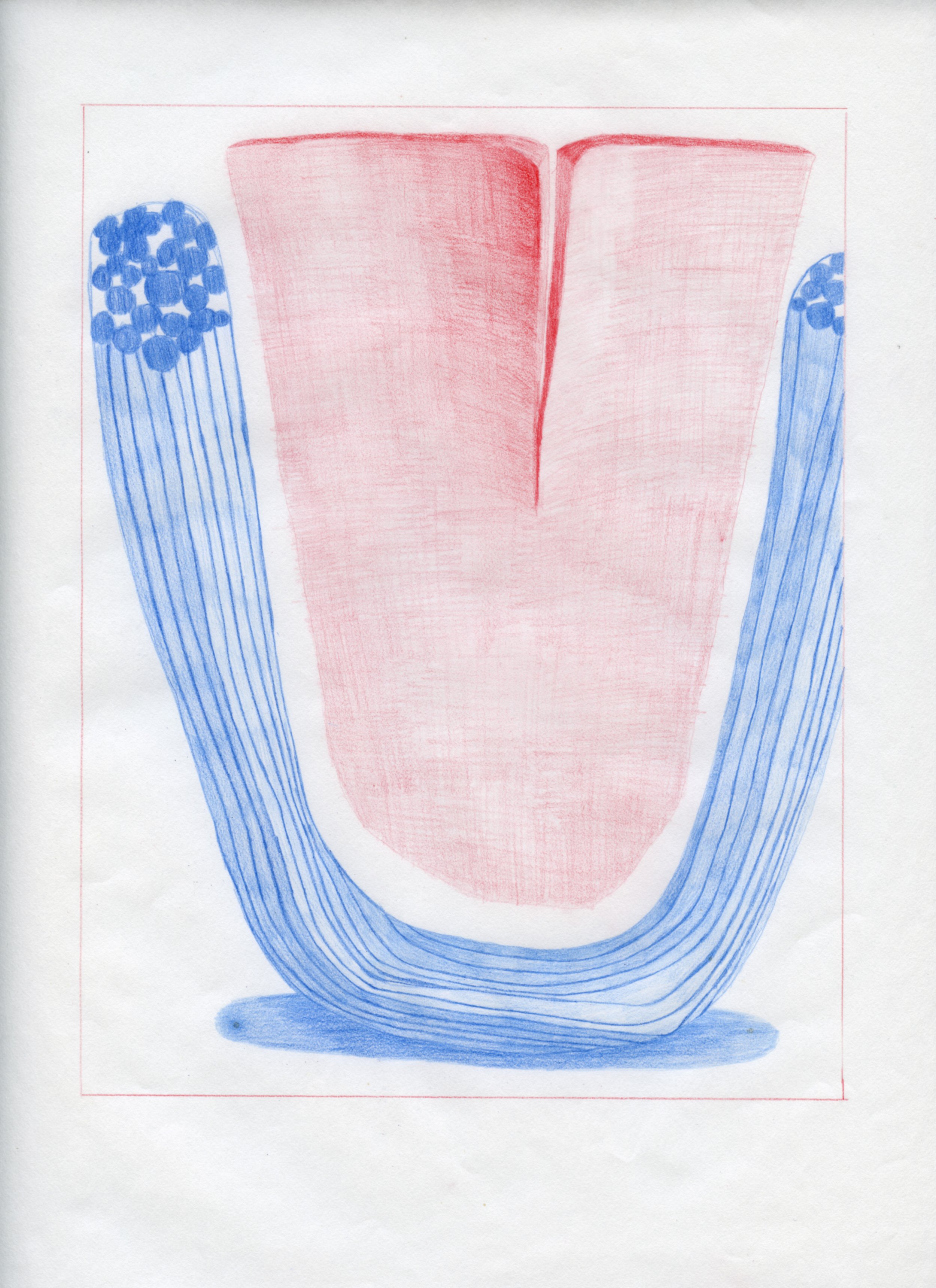  Workplace Drawing #13, 2021, Red and Blue Graphite on Bond Paper, 9”x 12”. 