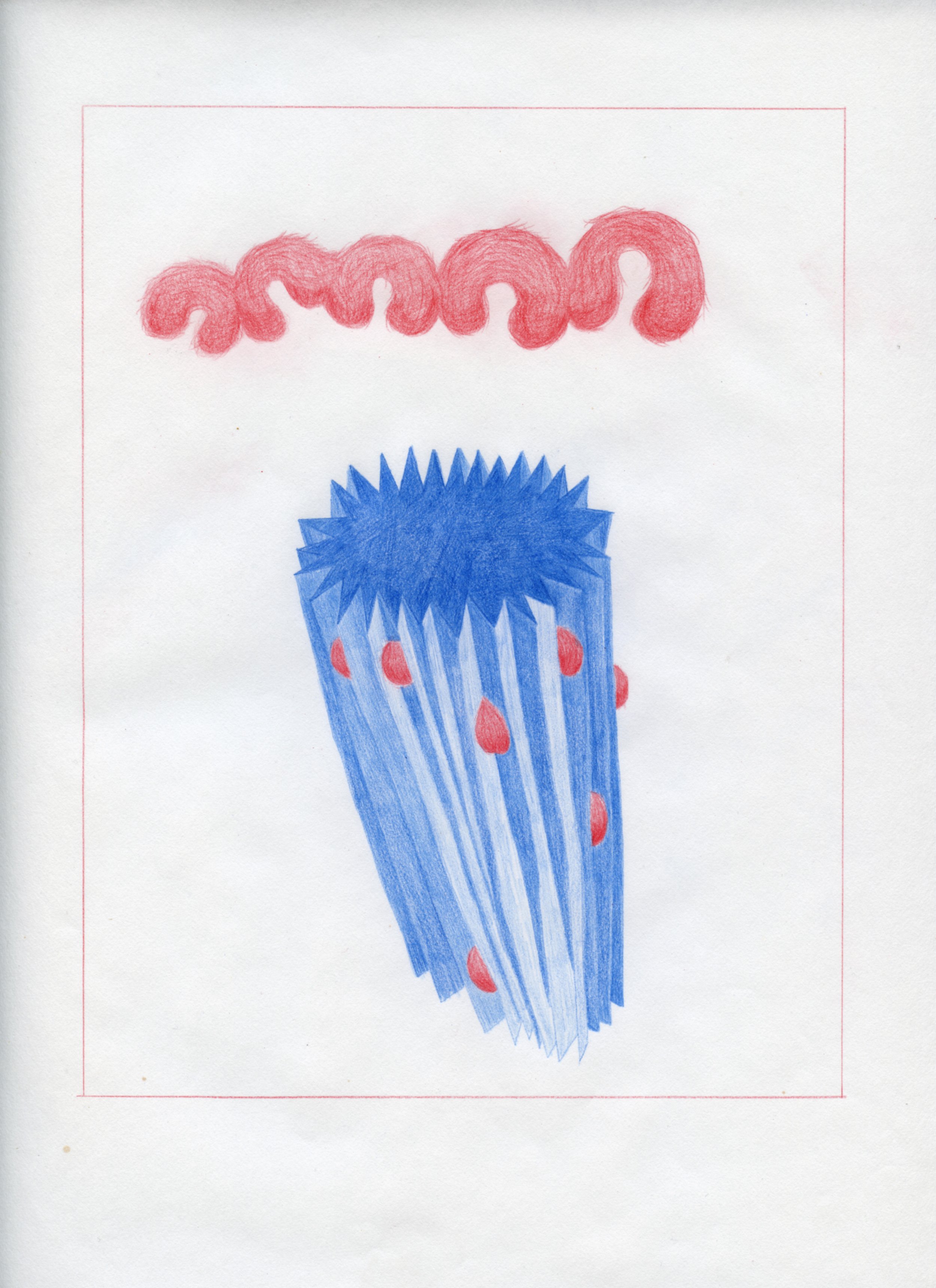  Workplace Drawing #15, 2021, Red and Blue Graphite on Bond Paper, 9”x 12”. 