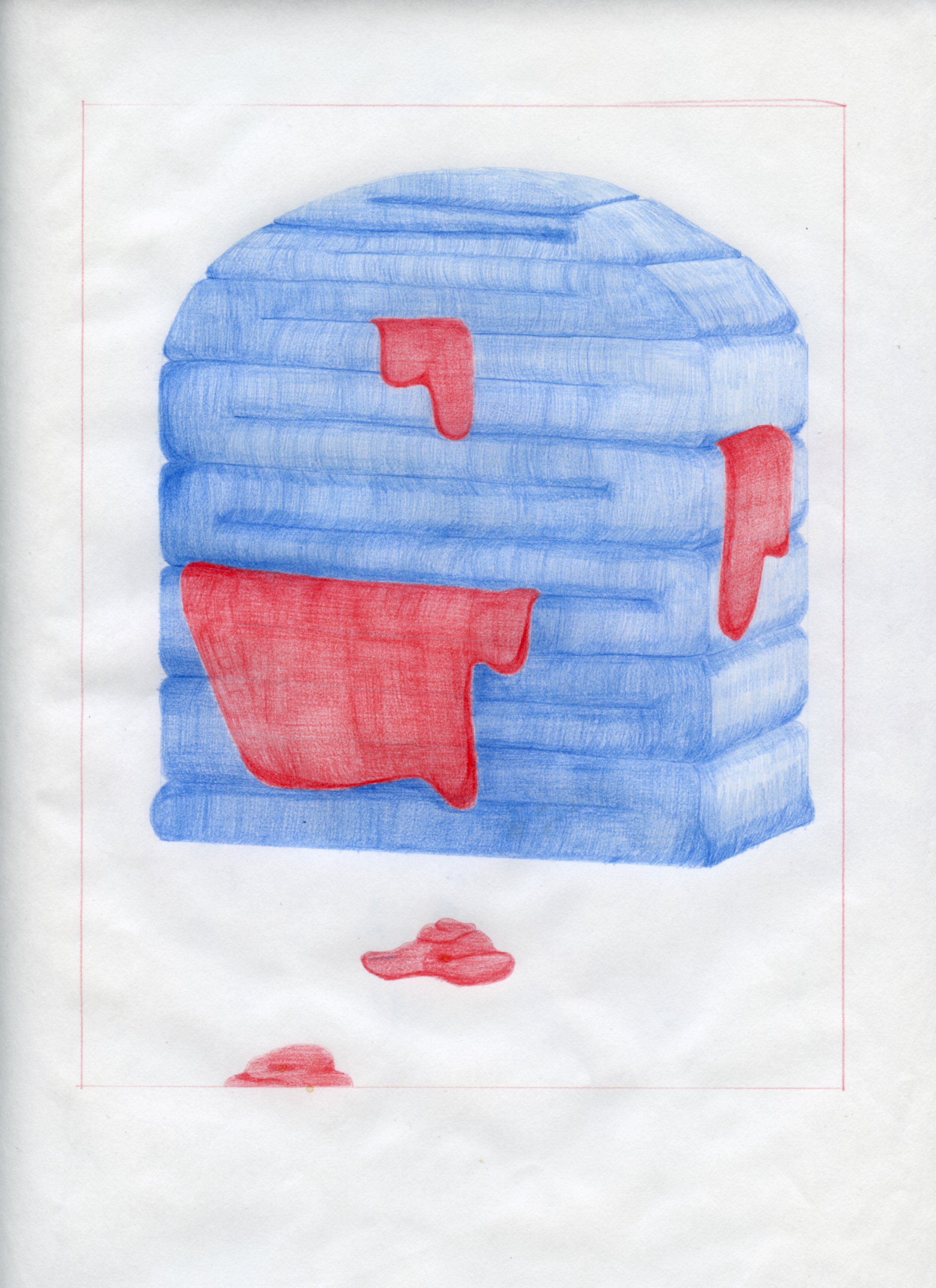  Workplace Drawing #17, 2021, Red and Blue Graphite on Bond Paper, 9”x 12”. 