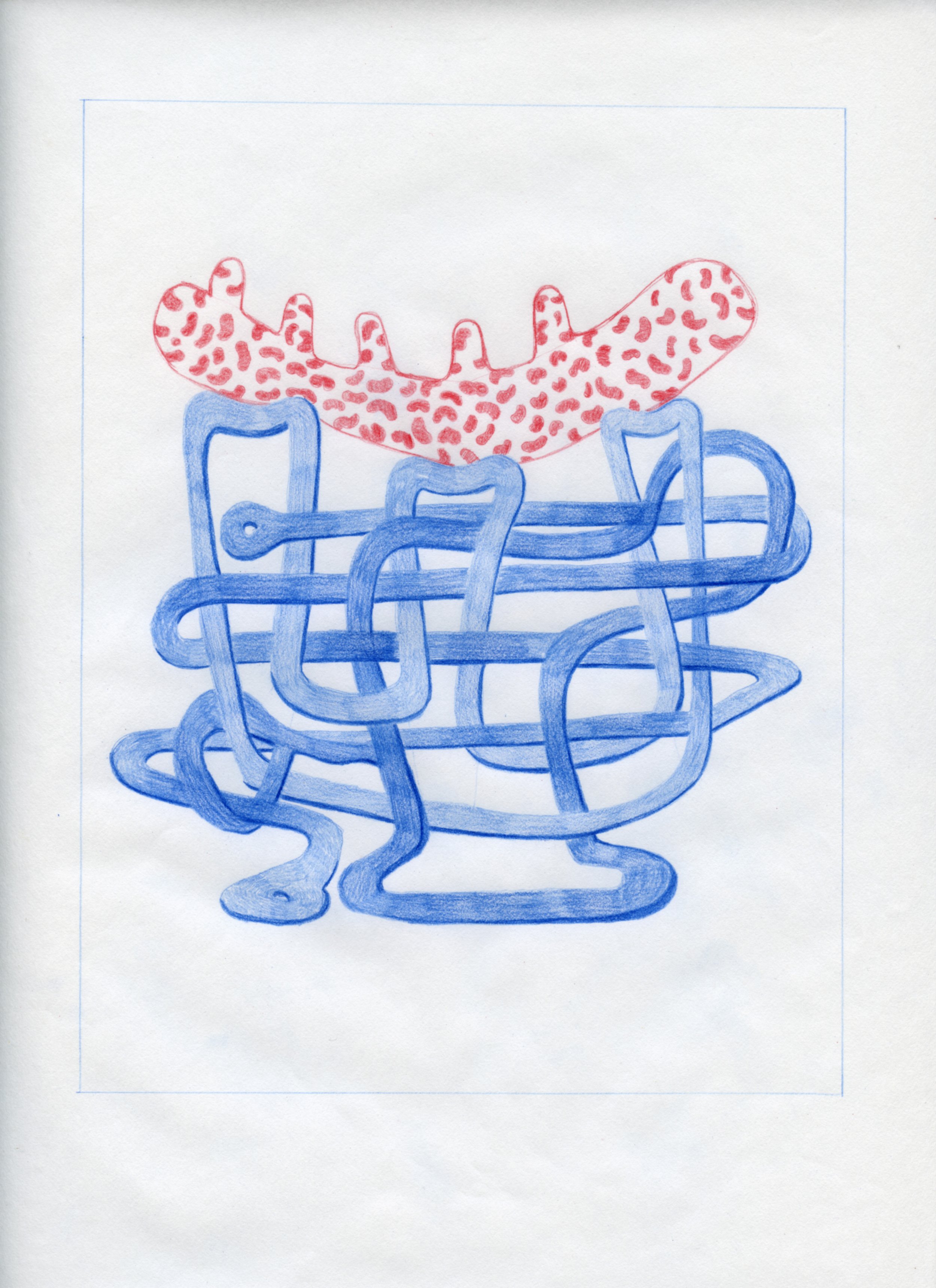  Workplace Drawing #18, 2021, Red and Blue Graphite on Bond Paper, 9”x 12”. 