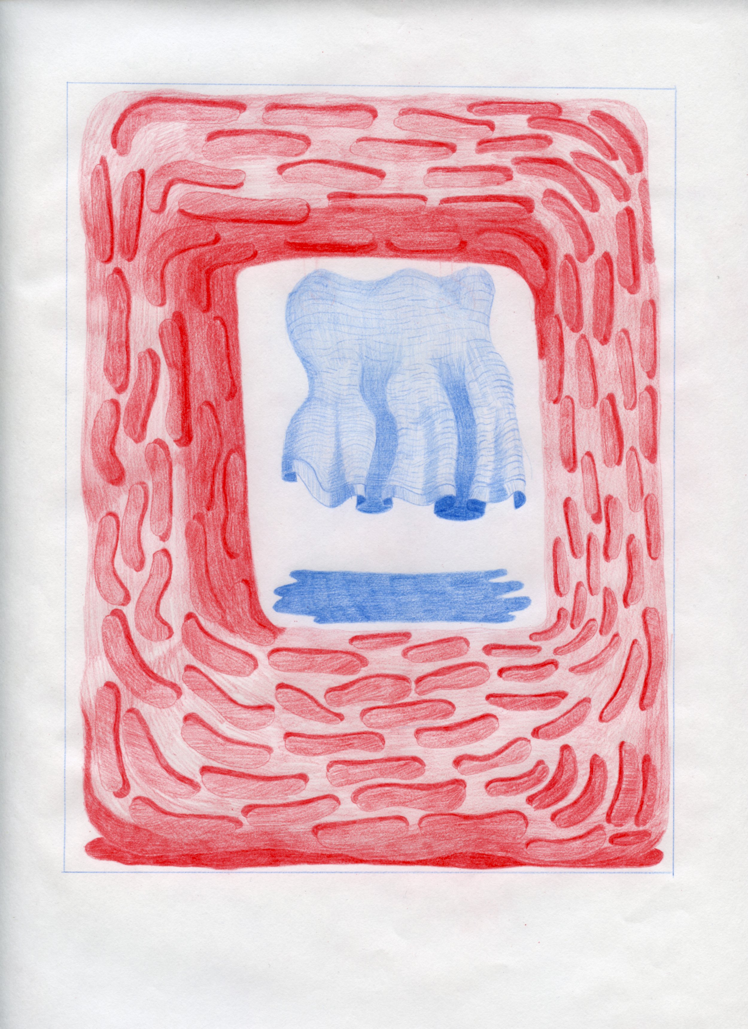  Workplace Drawing #19, 2021, Red and Blue Graphite on Bond Paper, 9”x 12”. 
