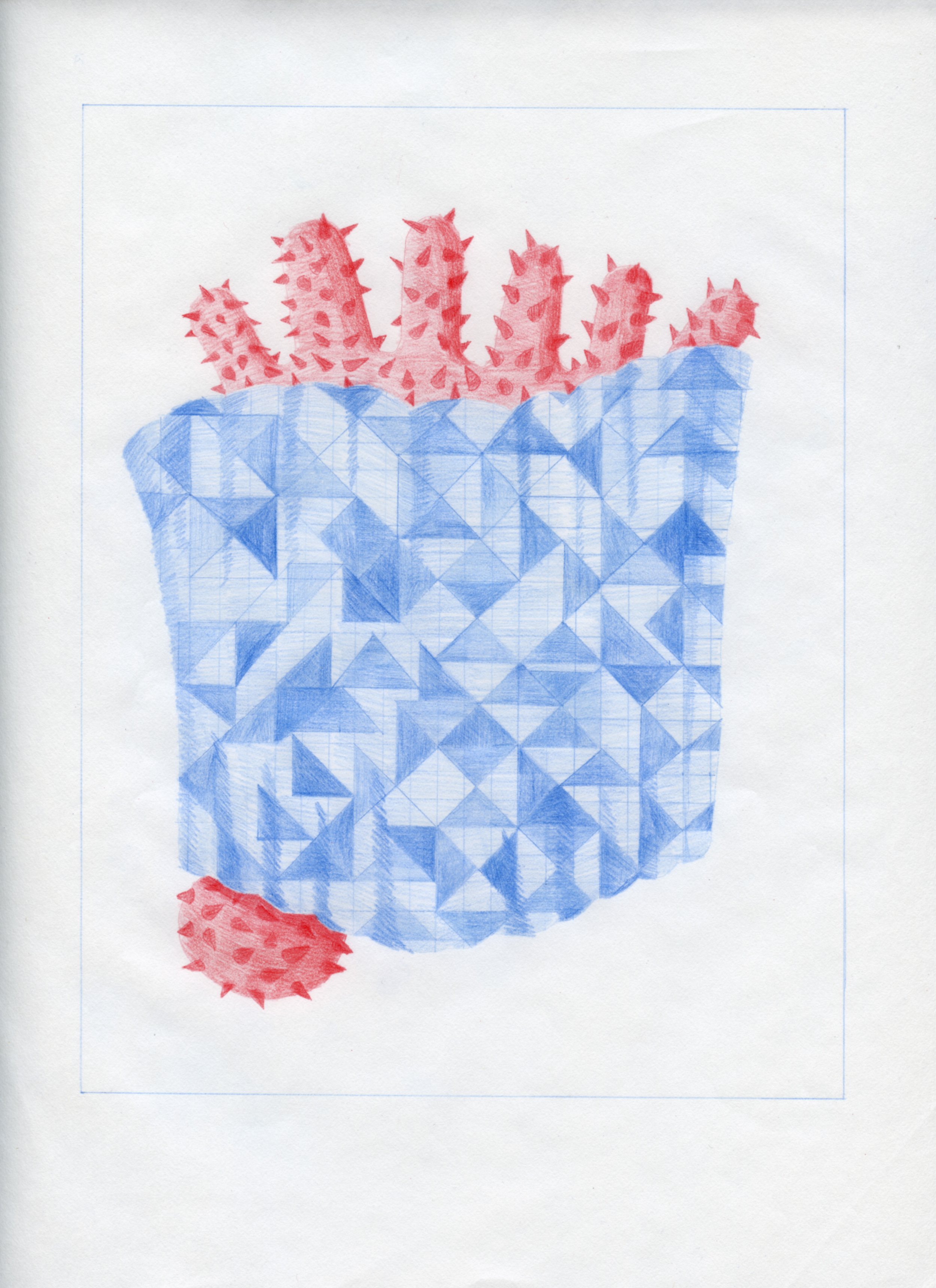  Workplace Drawing #21, 2021, Red and Blue Graphite on Bond Paper, 9”x 12”. 