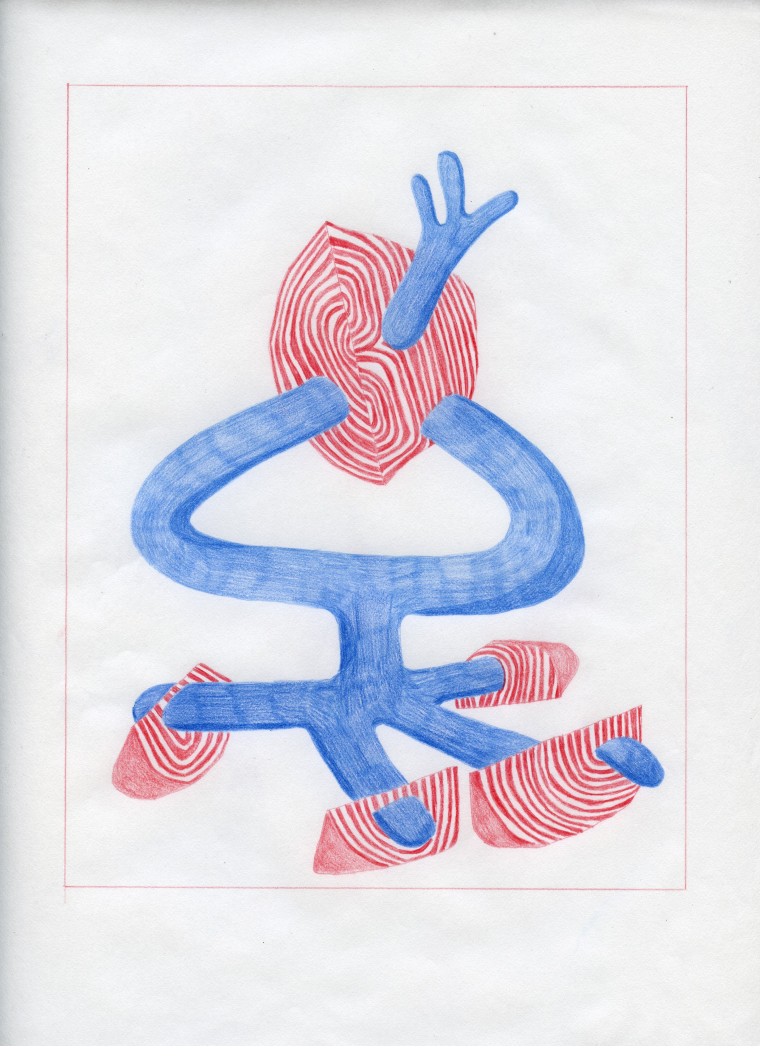  Workplace Drawing #24, 2021, Red and Blue Graphite on Bond Paper, 9”x 12”. 