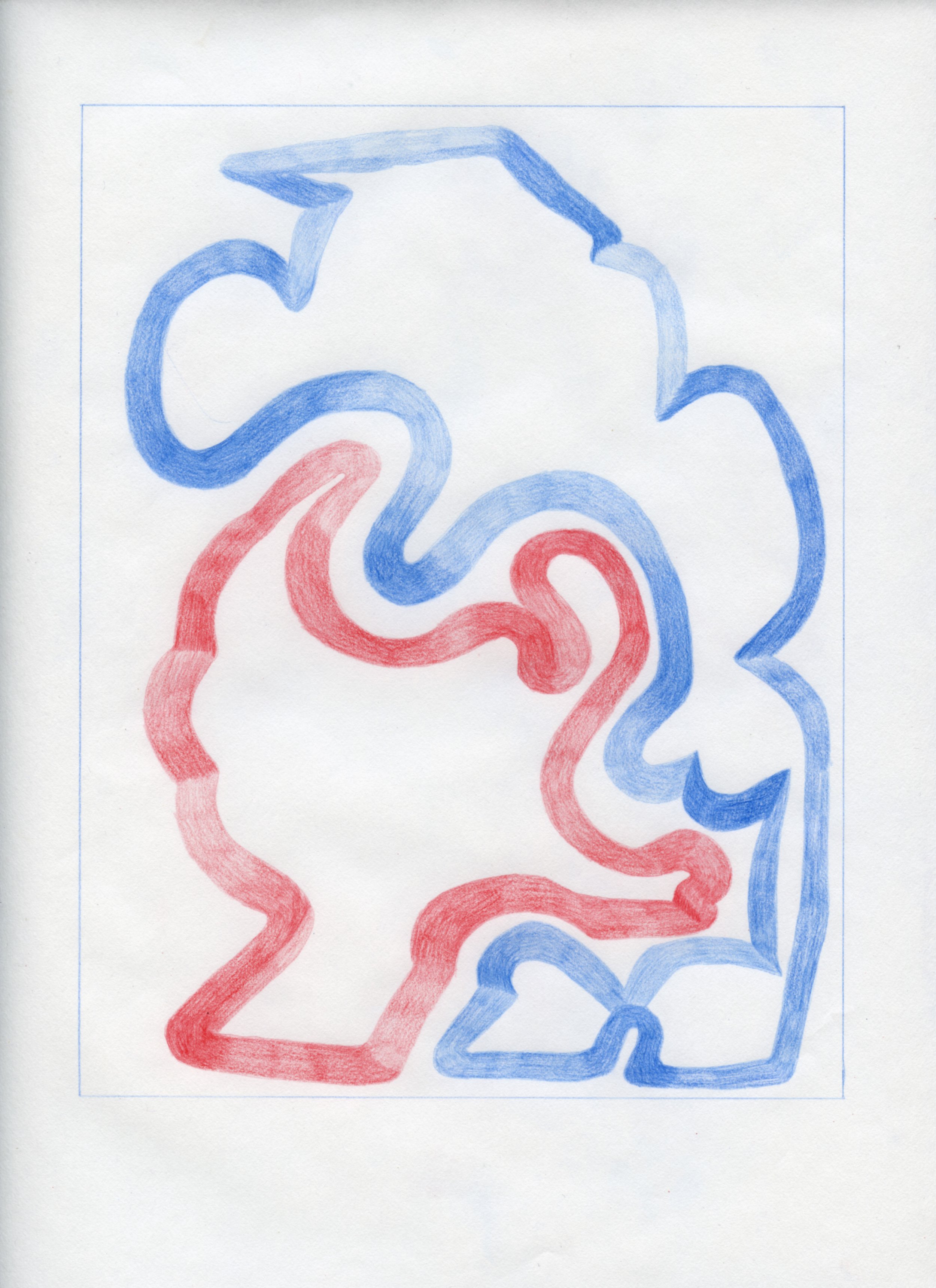  Workplace Drawing #28, 2021, Red and Blue Graphite on Bond Paper, 9”x 12”. 