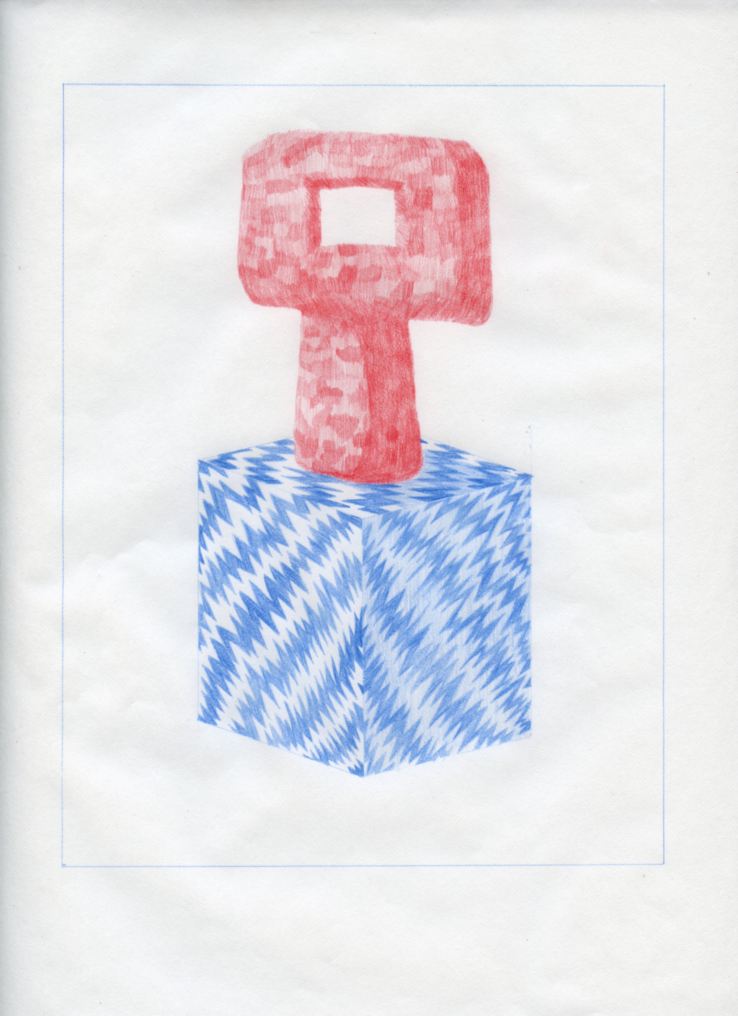  Workplace Drawing #30, 2021, Red and Blue Graphite on Bond Paper, 9”x 12”. 
