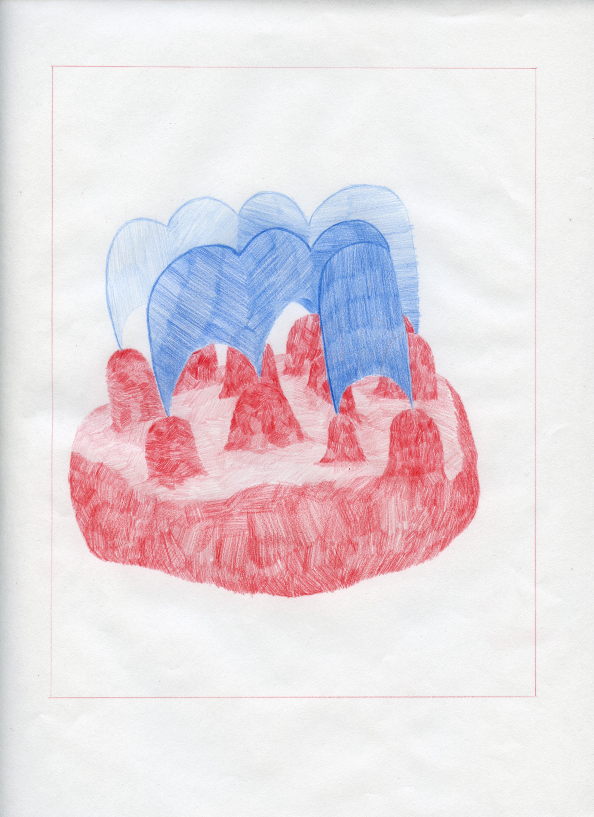  Workplace Drawing #32, 2021, Red and Blue Graphite on Bond Paper, 9”x 12”. 