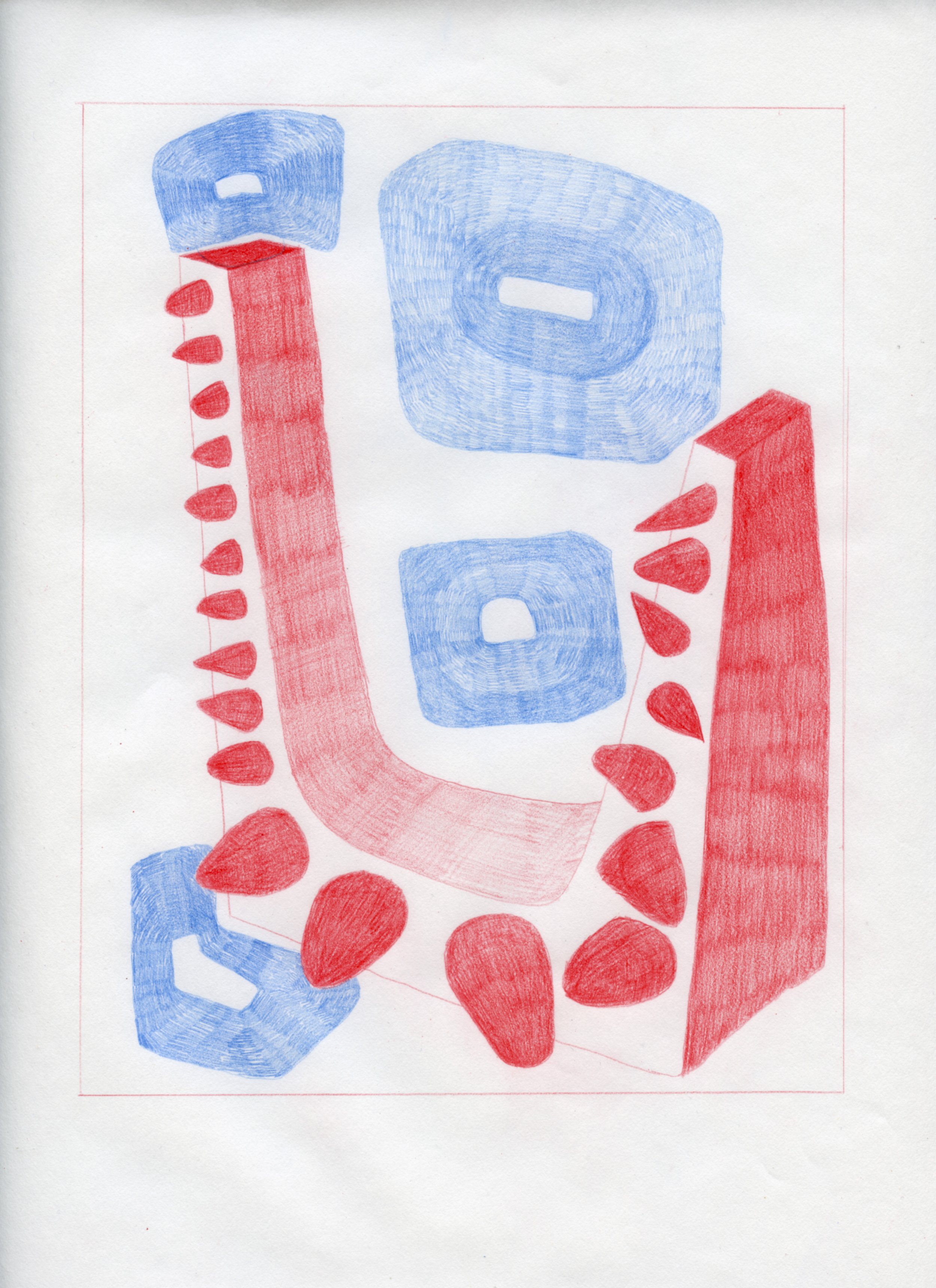  Workplace Drawing #36, 2021, Red and Blue Graphite on Bond Paper, 9”x 12”. 