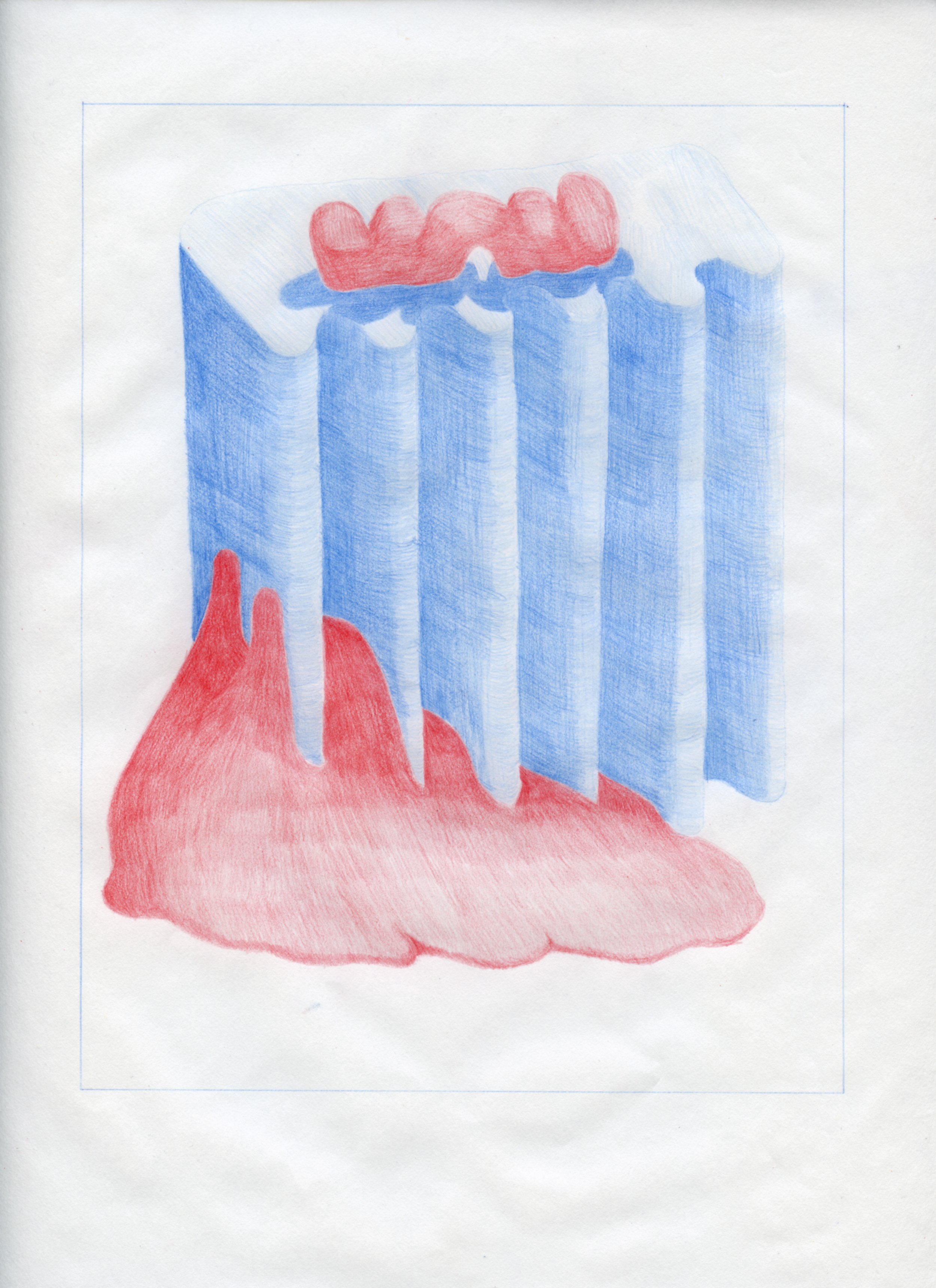  Workplace Drawing #37, 2021, Red and Blue Graphite on Bond Paper, 9”x 12”. 