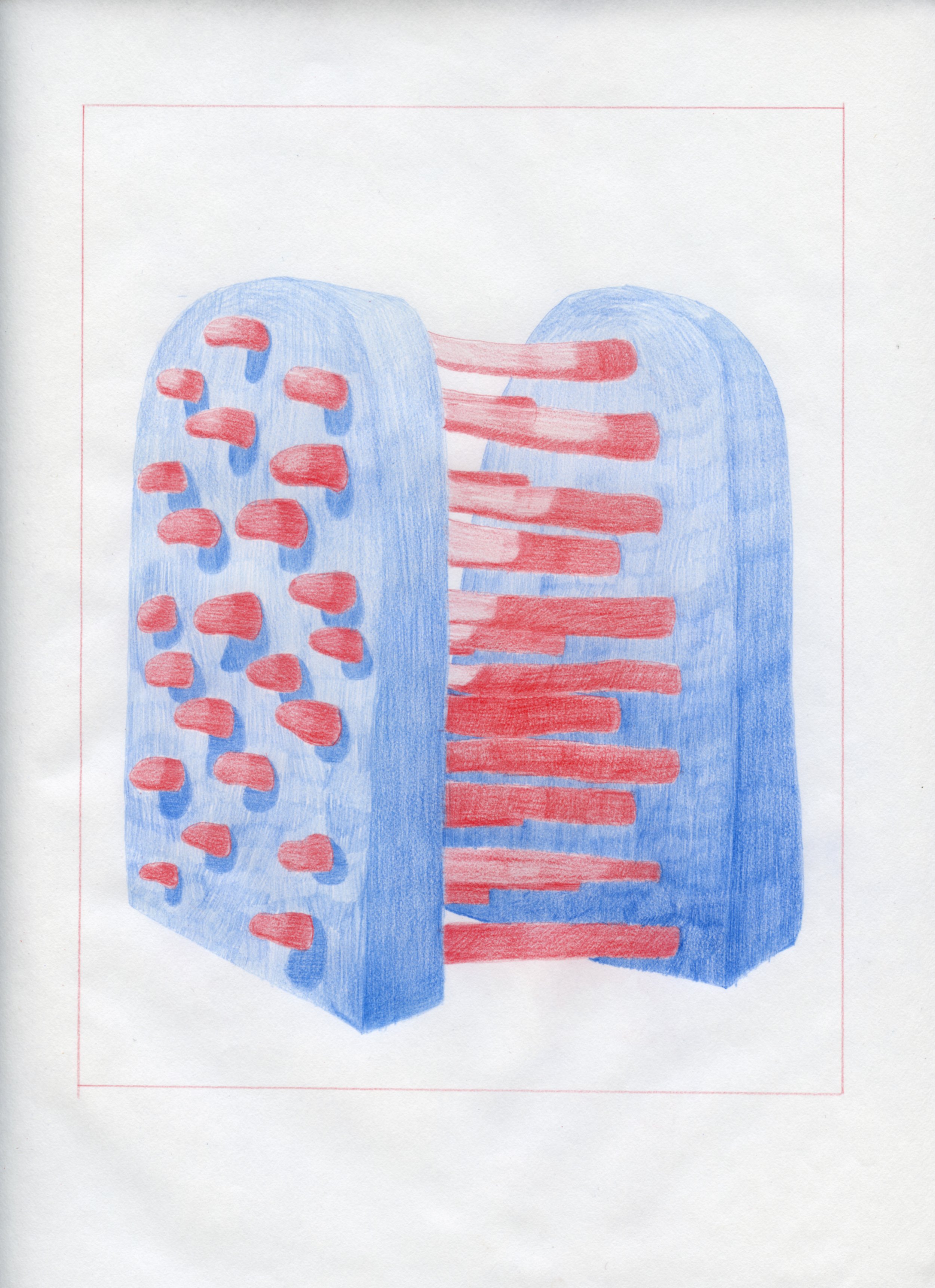  Workplace Drawing #43, 2021, Red and Blue Graphite on Bond Paper, 9”x 12”. 