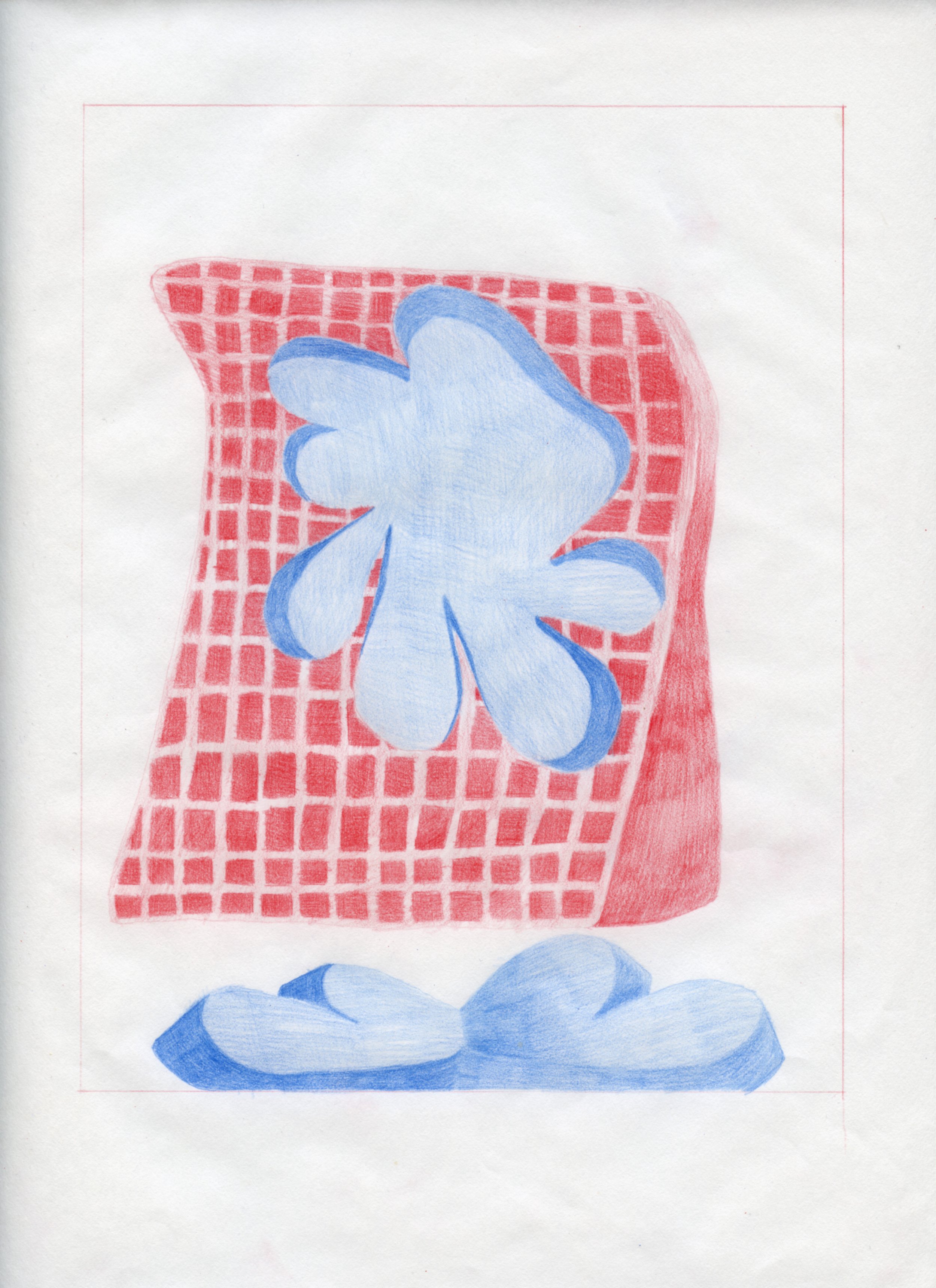  Workplace Drawing #45, 2021, Red and Blue Graphite on Bond Paper, 9”x 12”. 