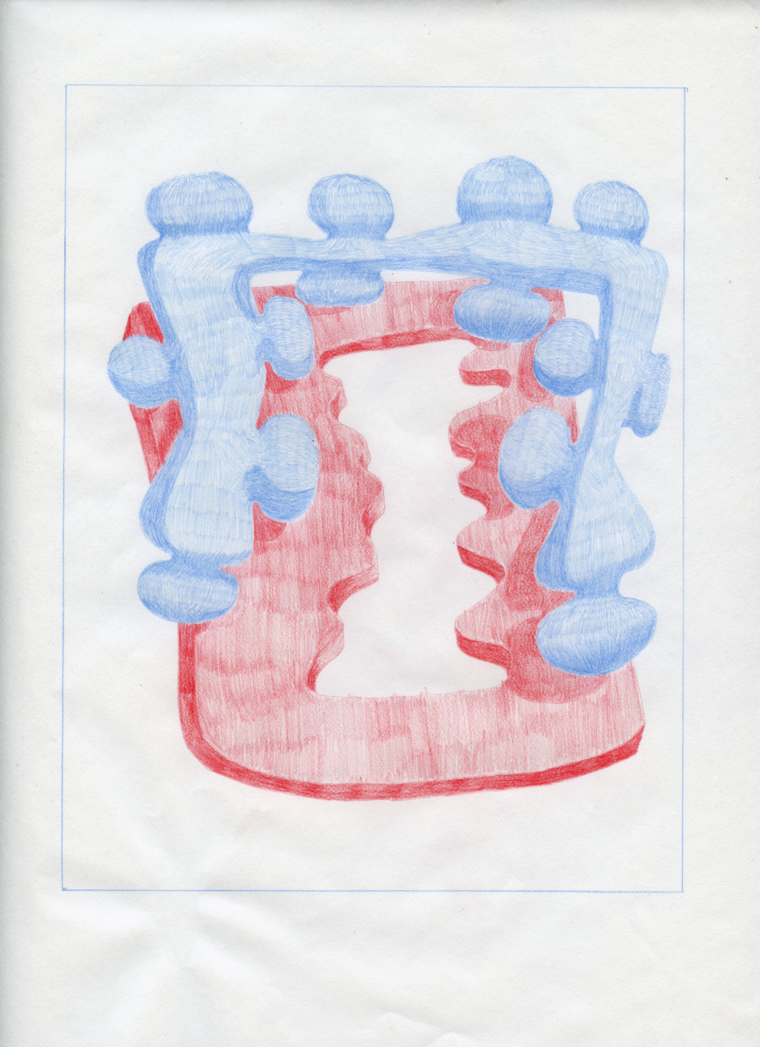  Workplace Drawing #46, 2021, Red and Blue Graphite on Bond Paper, 9”x 12”. 