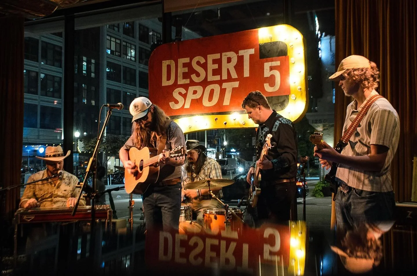 You know what hits the spot on a Wednesday? Cold beer and country music down at the @desertfivespotdc 
&bull;
We finally got all the bois coming down to DC to tonk! Yall come on out and boot scoot with us. 7-9PM ❤️
&bull;
@trcoster 🦶🎸
@dnlsadler 🍗