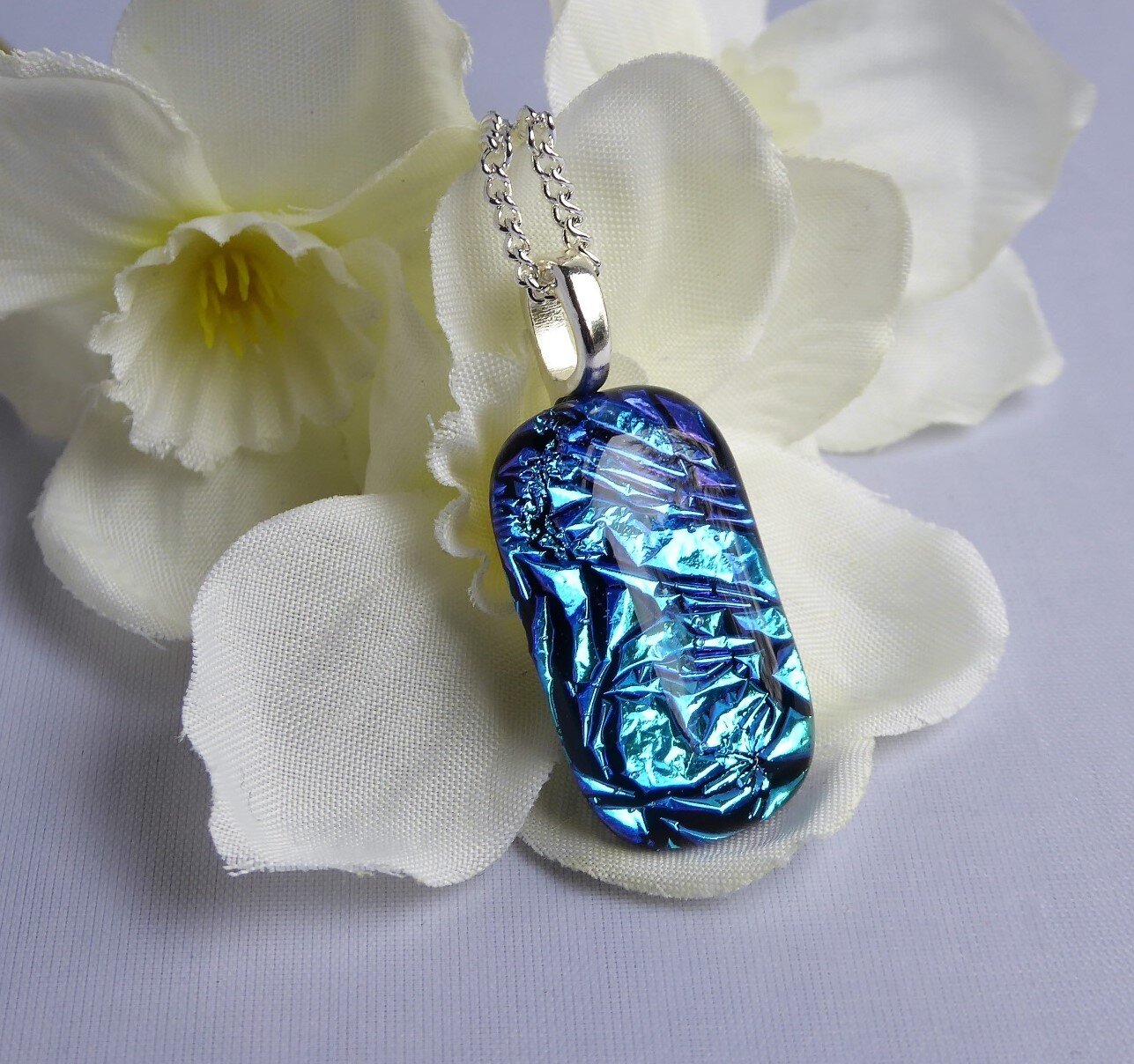 Turquoise fused glass pendant